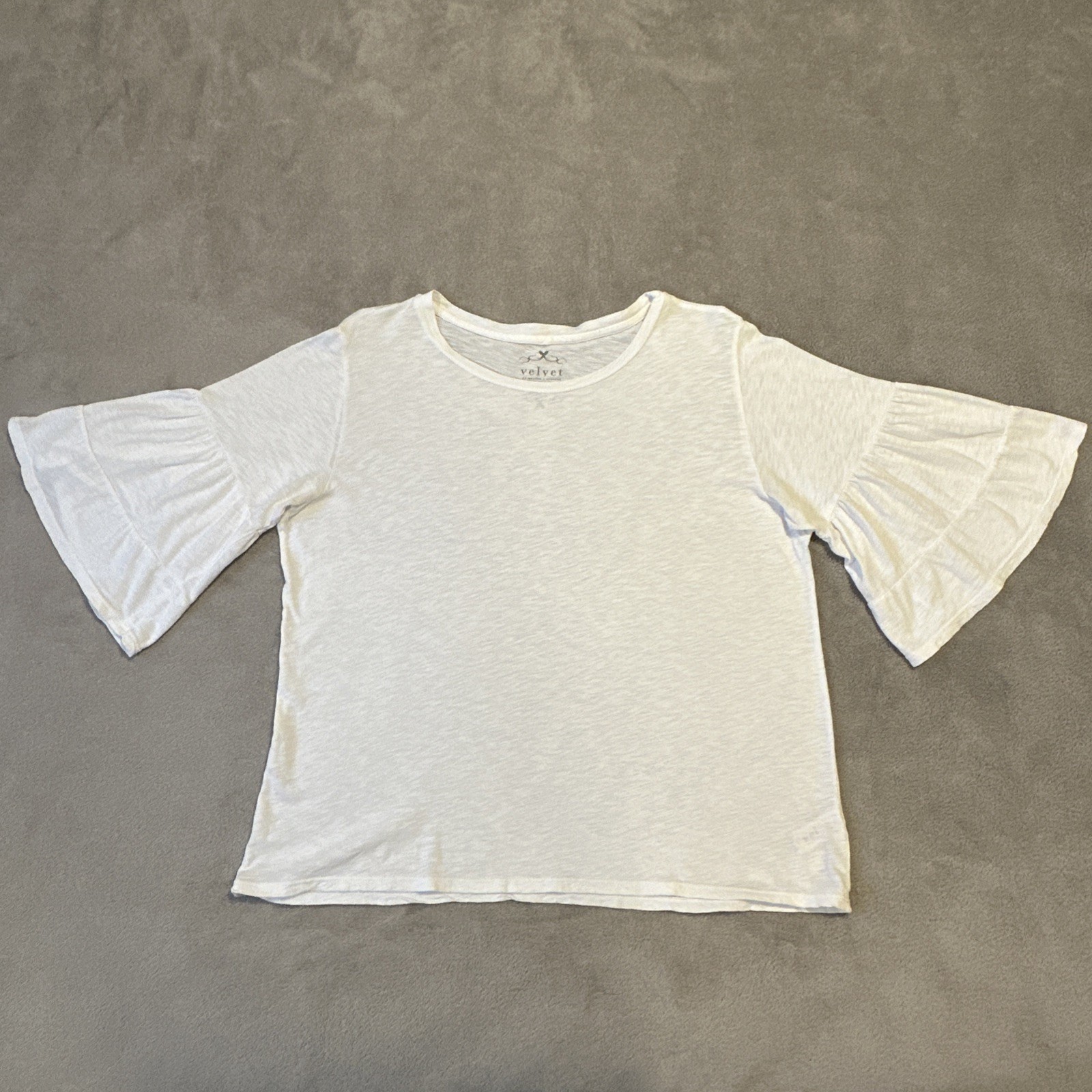 Velvet Graham & Spencer White Slub Cotton Top S Flutter Sleeve