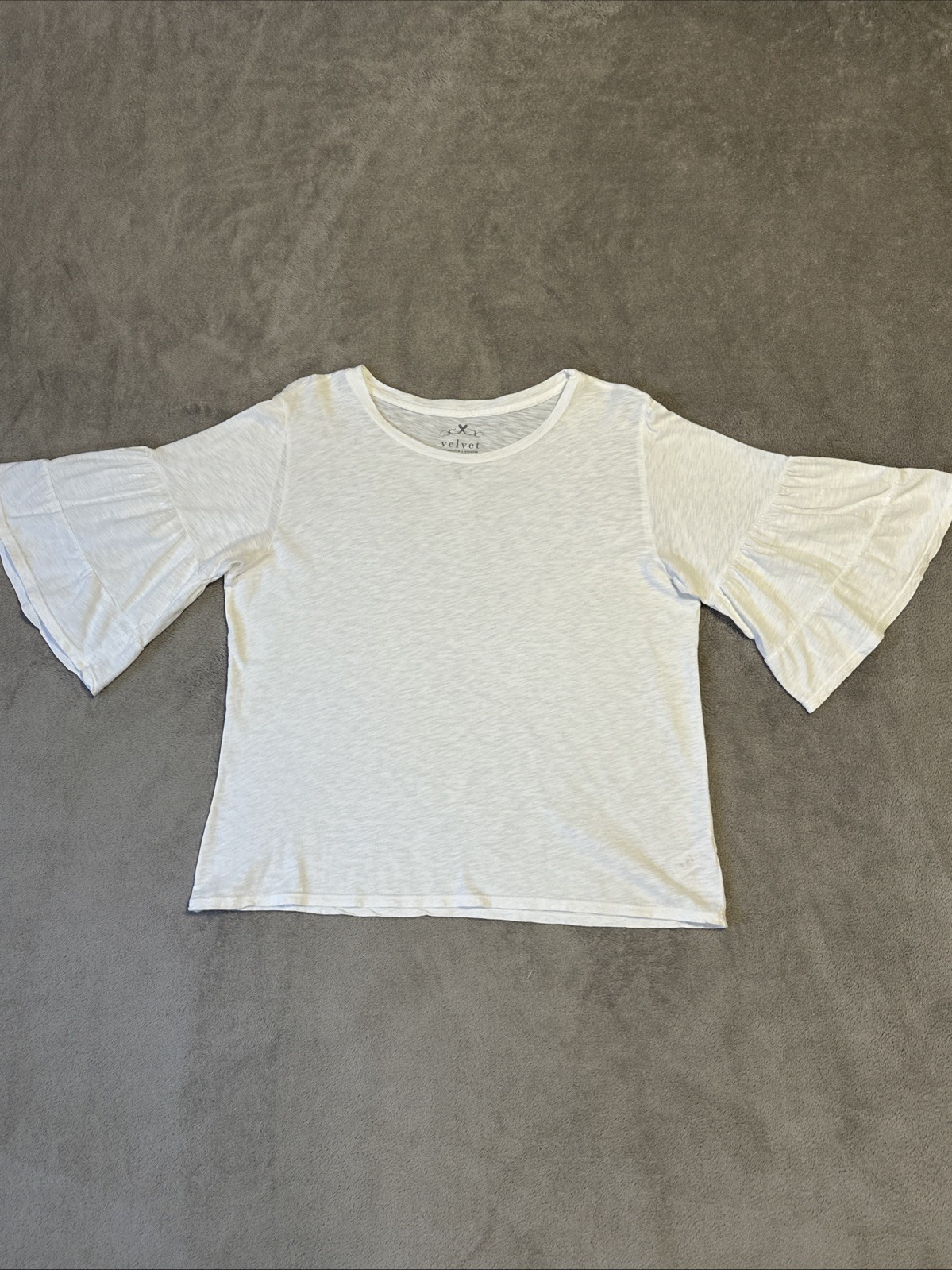 Velvet Graham & Spencer White Slub Cotton Top S Flutter Sleeve - photo 2