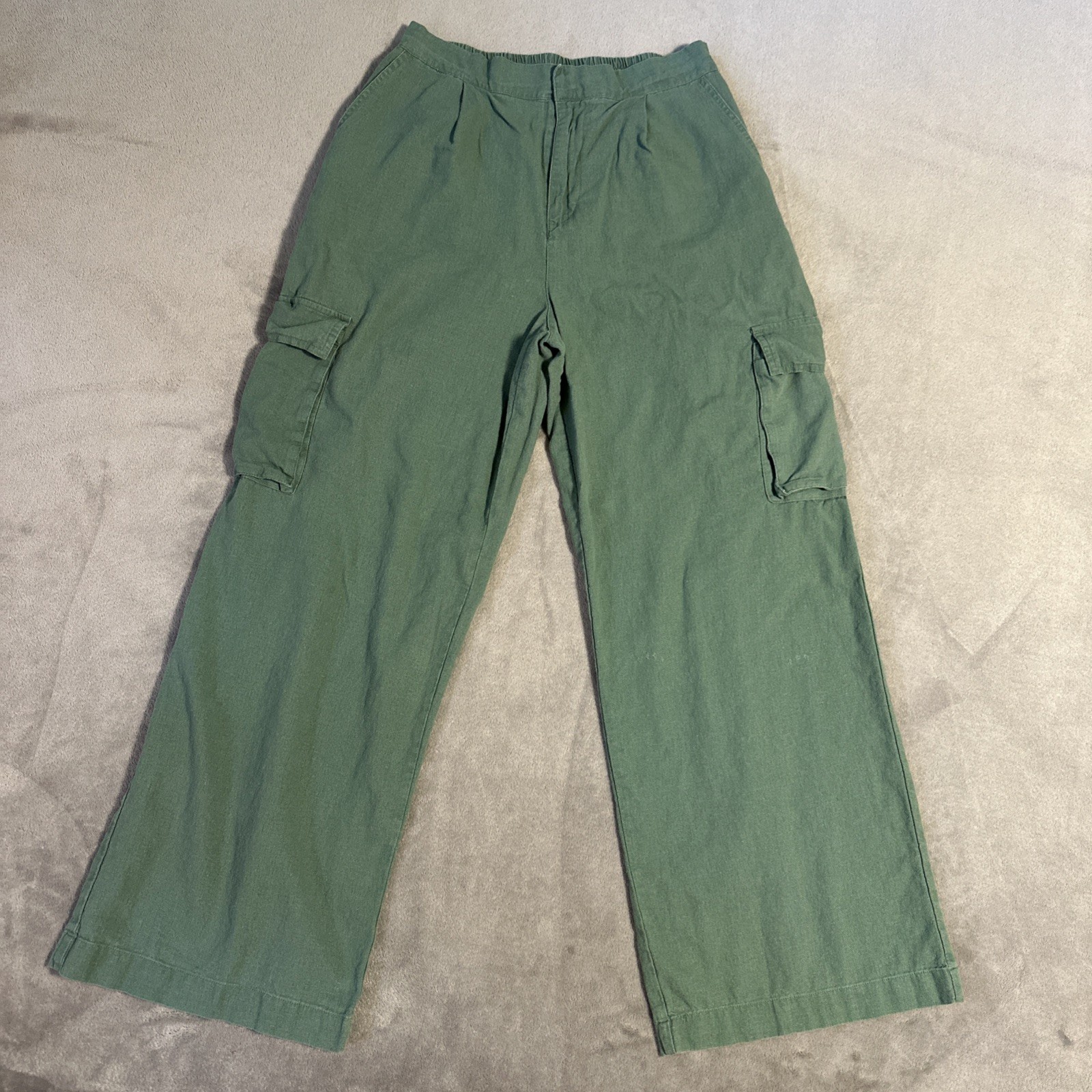 7 For All Mankind Linen Cargo Pants Womens M Green