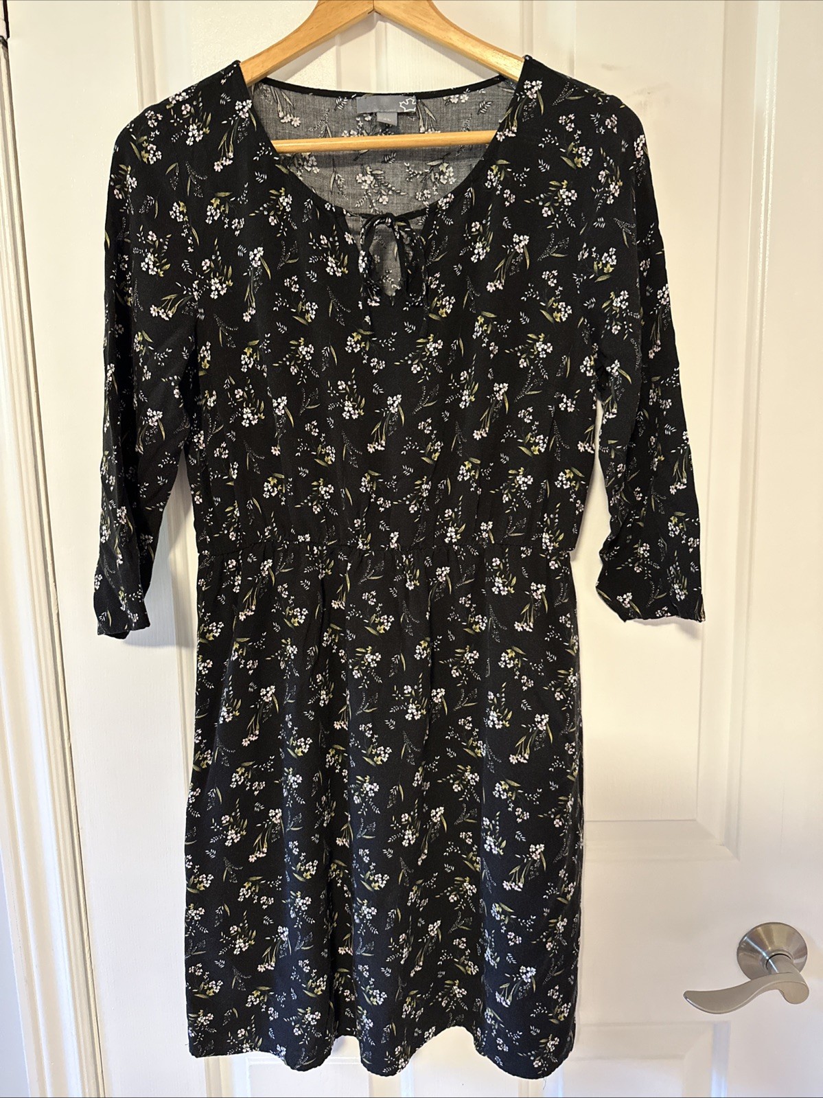 Cottagecore Dress Sears Black Floral Small Vintage Y2K