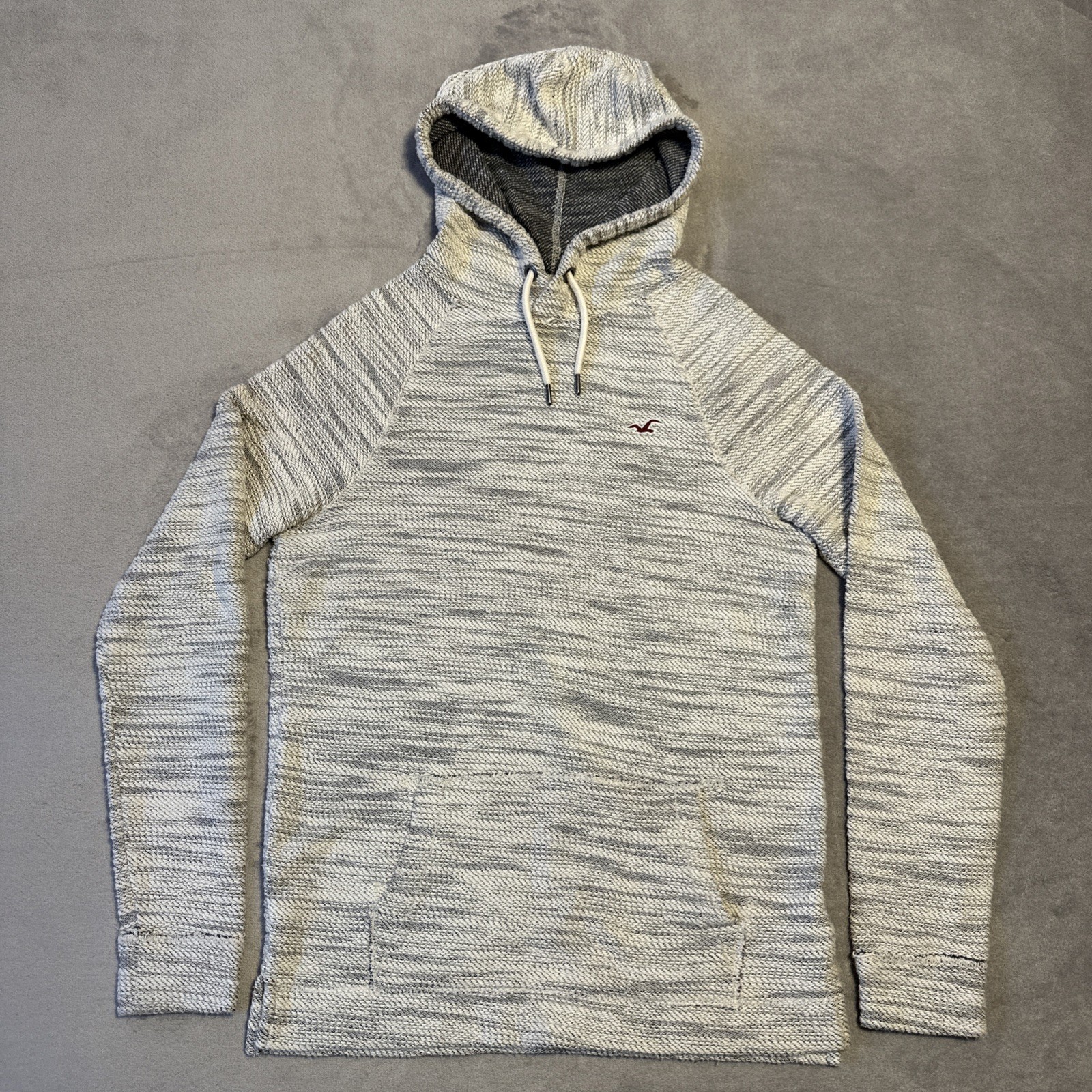 Hollister Men's Small Knit Hoodie Pullover Sweater Gray White Ma