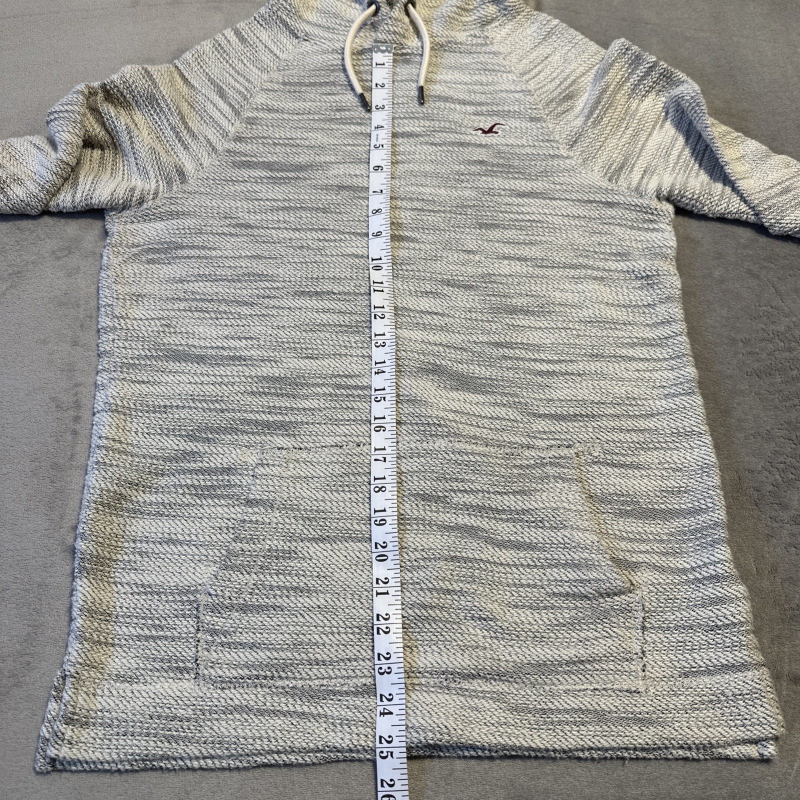 Hollister Men's Small Knit Hoodie Pullover Sweater Gray White Ma - photo 3