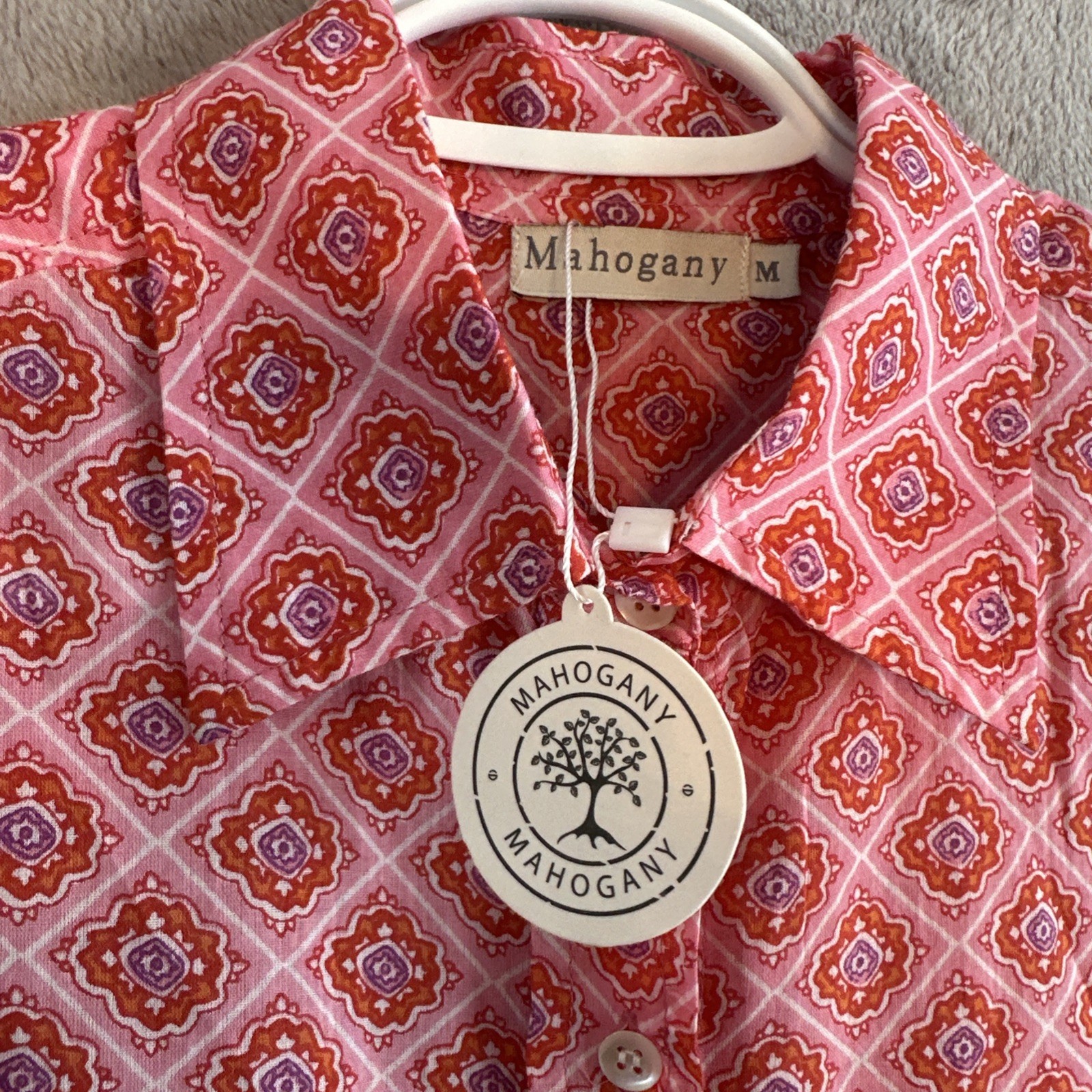 Mahogany Rita Shirt Medium NWT Pink Western Boho Button Geometri - photo 2
