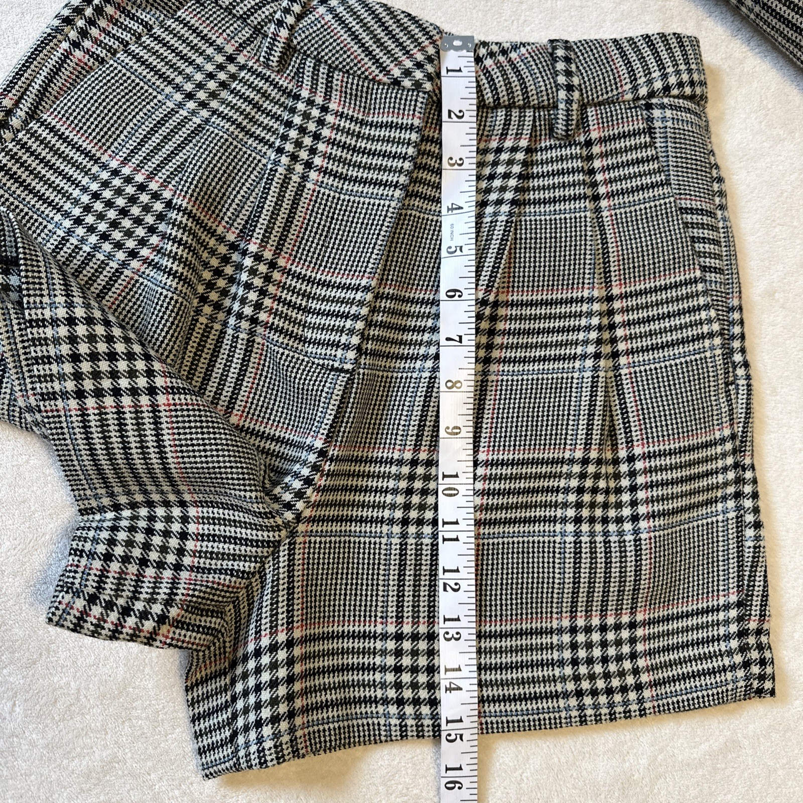 AHIRI Plaid Blazer & Shorts Set Size 4 Tan Black Glen Check - photo 5