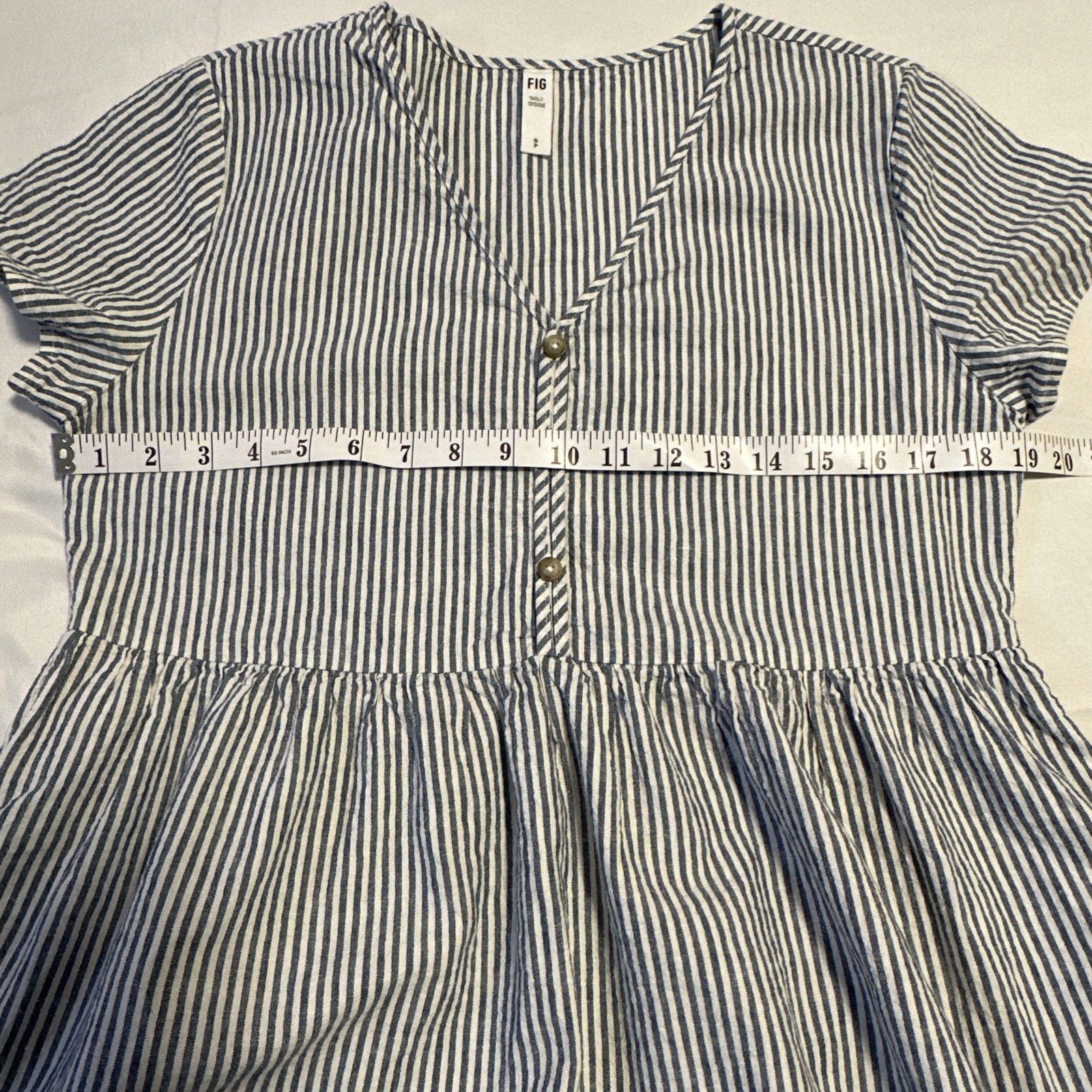 FIG Morah Linen Dress Women's Small Blue White Stripe Beach Vaca - photo 5