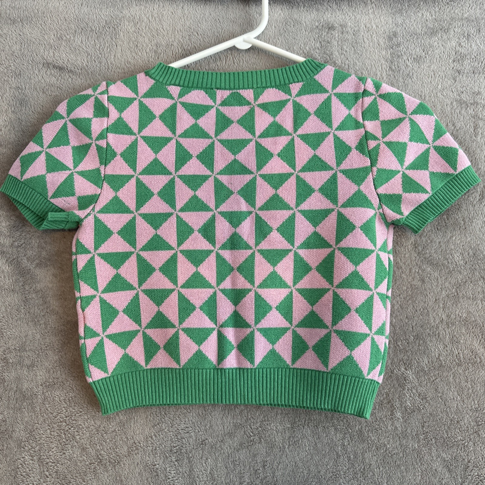 Bluenotes Pink Green Geometric Crop Cardigan Small - photo 2