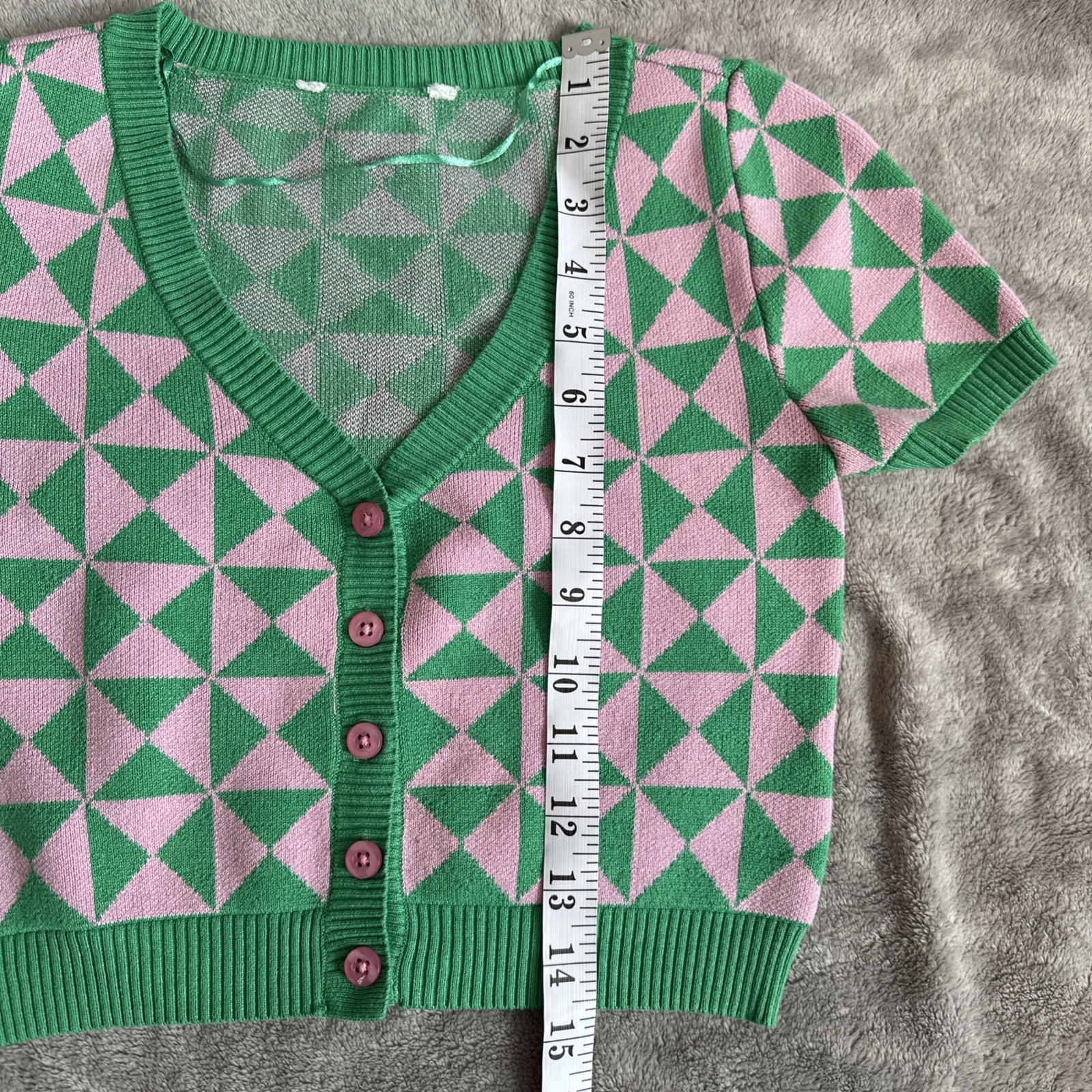 Bluenotes Pink Green Geometric Crop Cardigan Small - photo 4