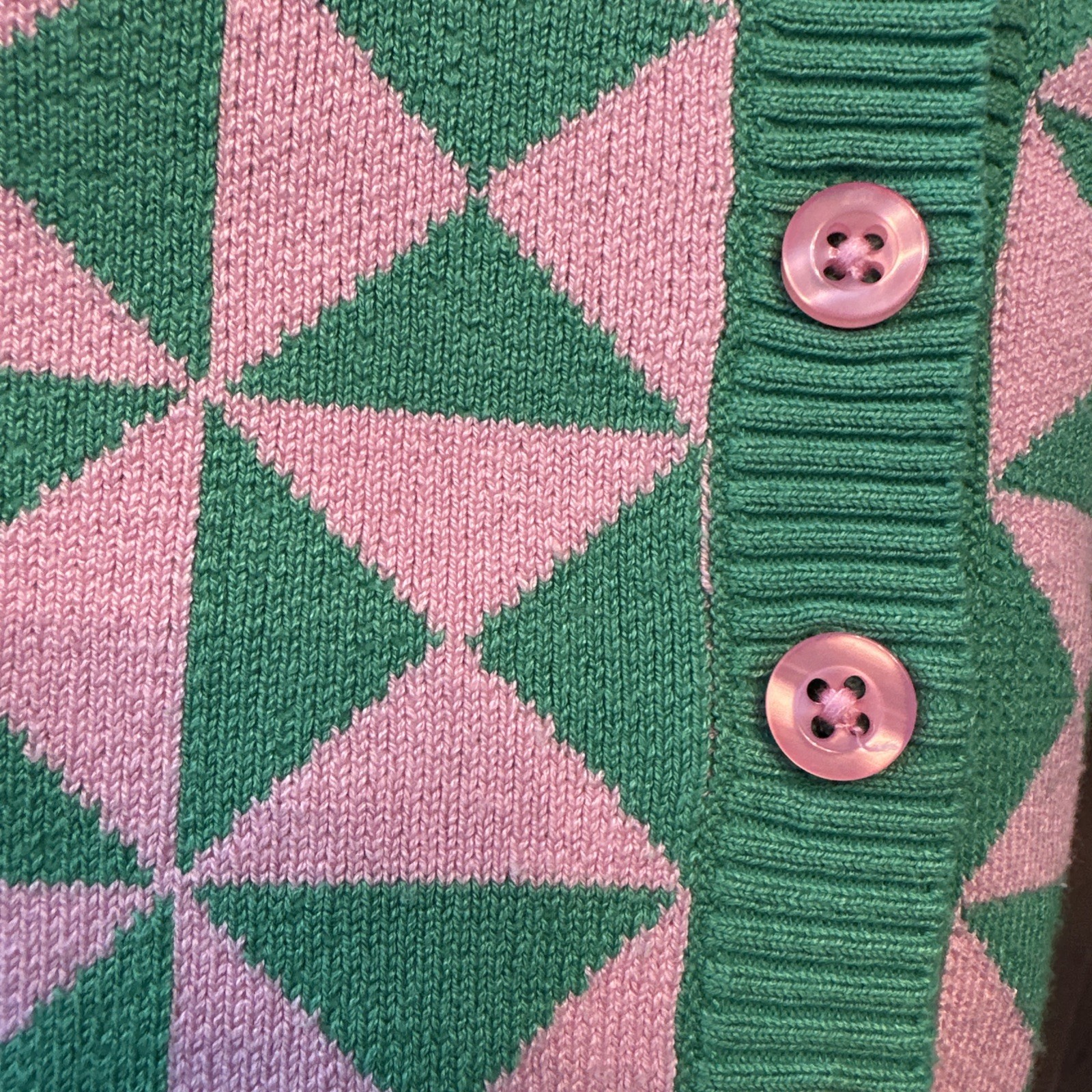 Bluenotes Pink Green Geometric Crop Cardigan Small - photo 5