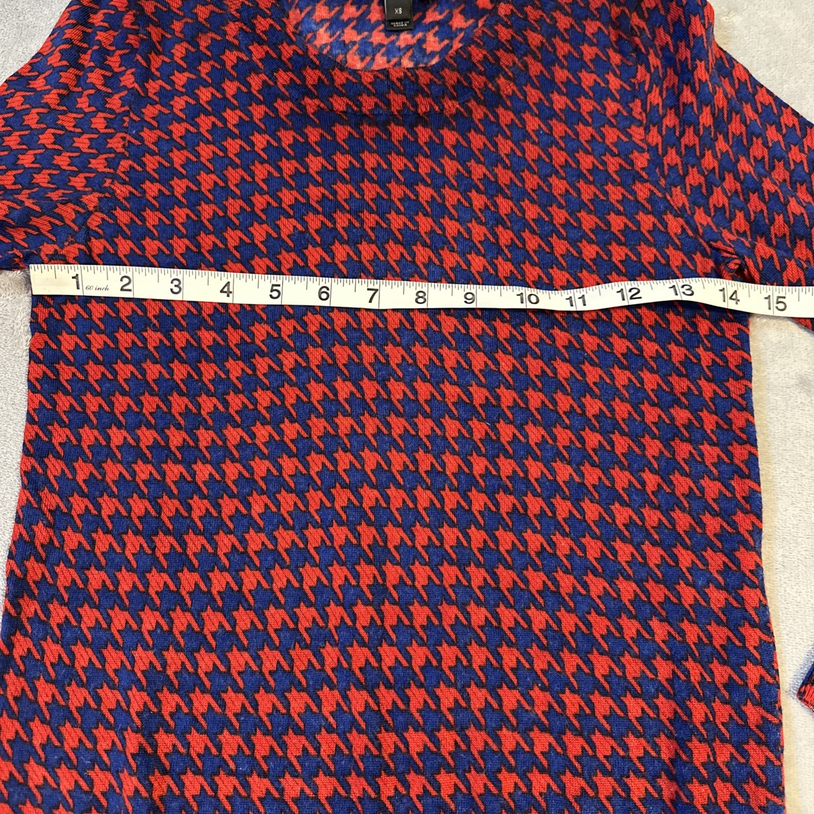 J. Crew Sweater Women's XS Tippi Blue Red Houndstooth 100% Merin - photo 2