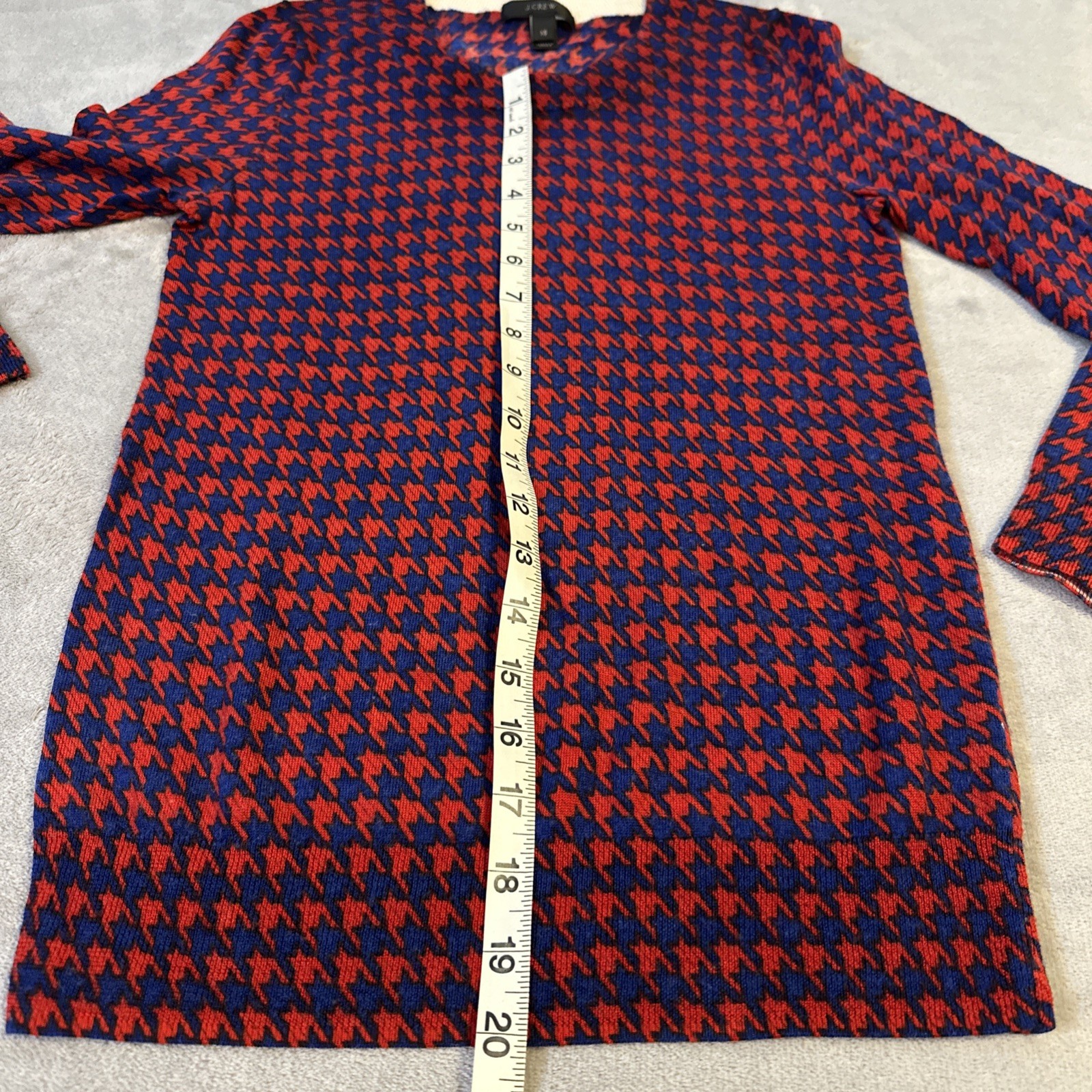 J. Crew Sweater Women's XS Tippi Blue Red Houndstooth 100% Merin - photo 3