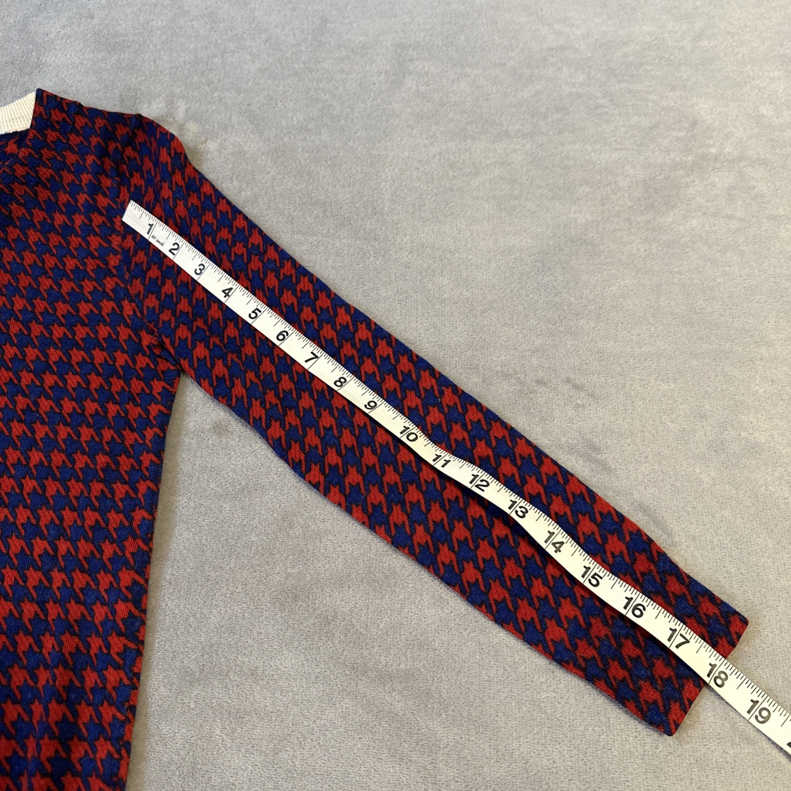 J. Crew Sweater Women's XS Tippi Blue Red Houndstooth 100% Merin - photo 4