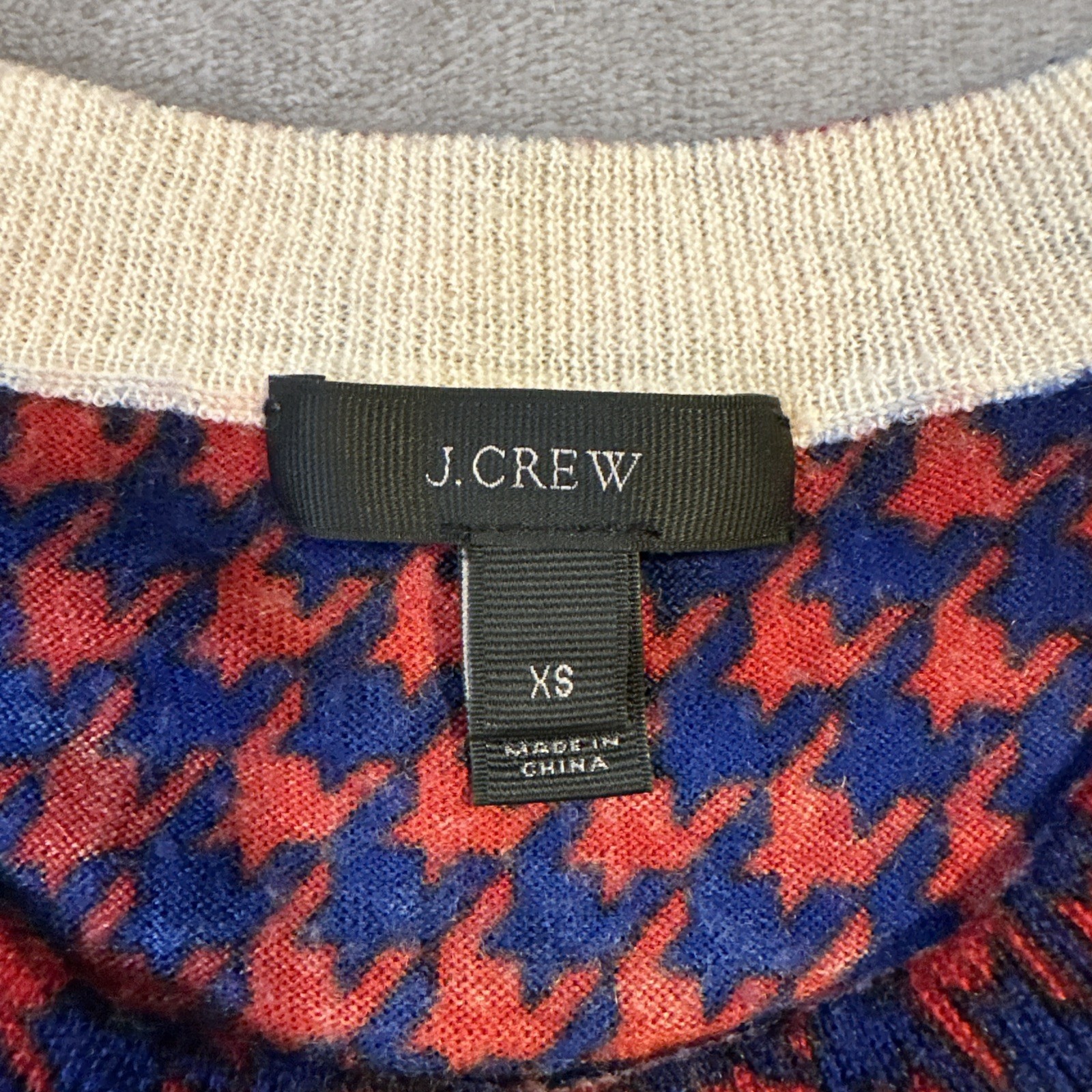 J. Crew Sweater Women's XS Tippi Blue Red Houndstooth 100% Merin - photo 5