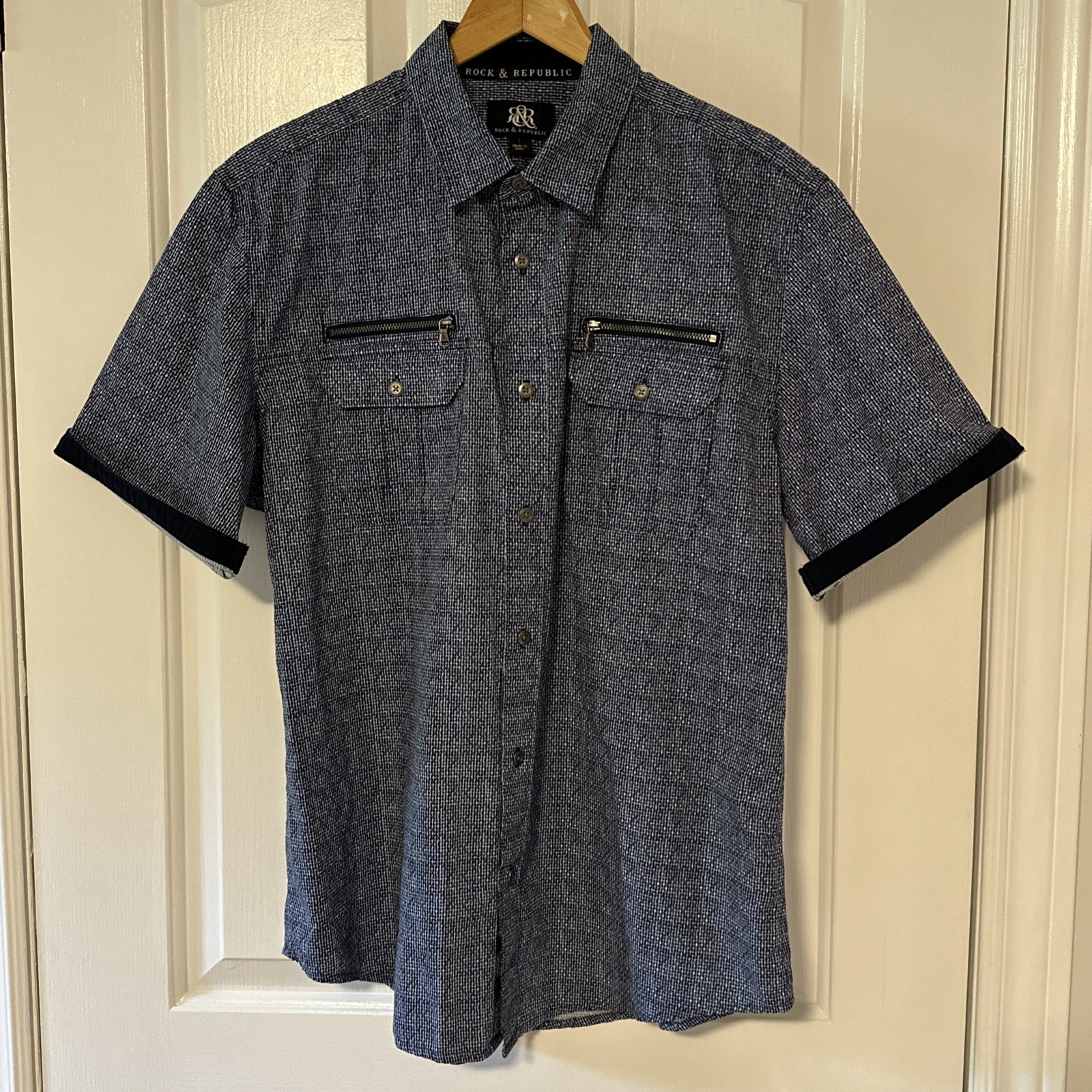 Rock & Republic Men's Short Sleeve Button Up Shirt - Blue - Size - photo 4