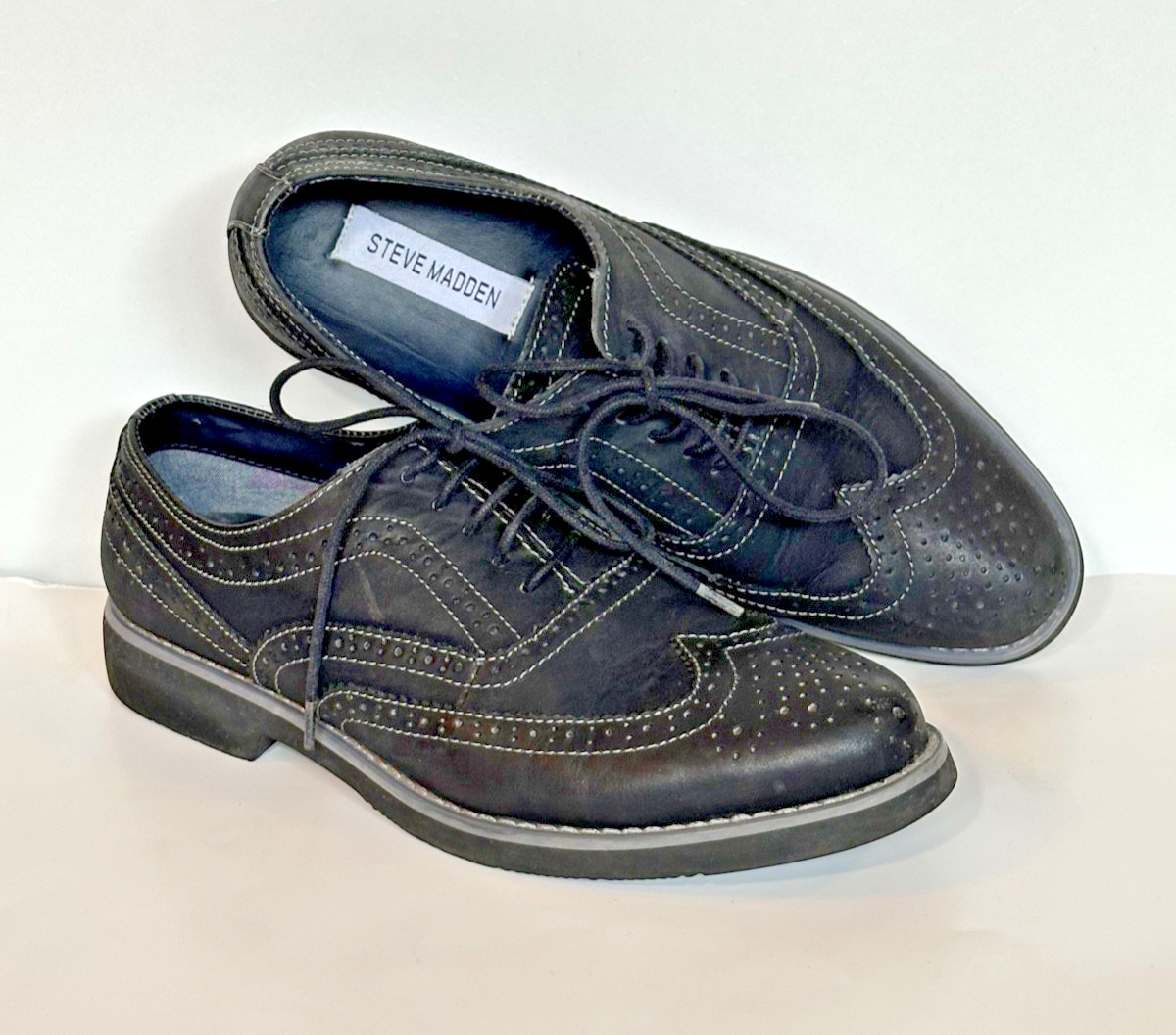 Steve Madden Black Leather Wingtip Oxford Dress Shoes Men's 10.5