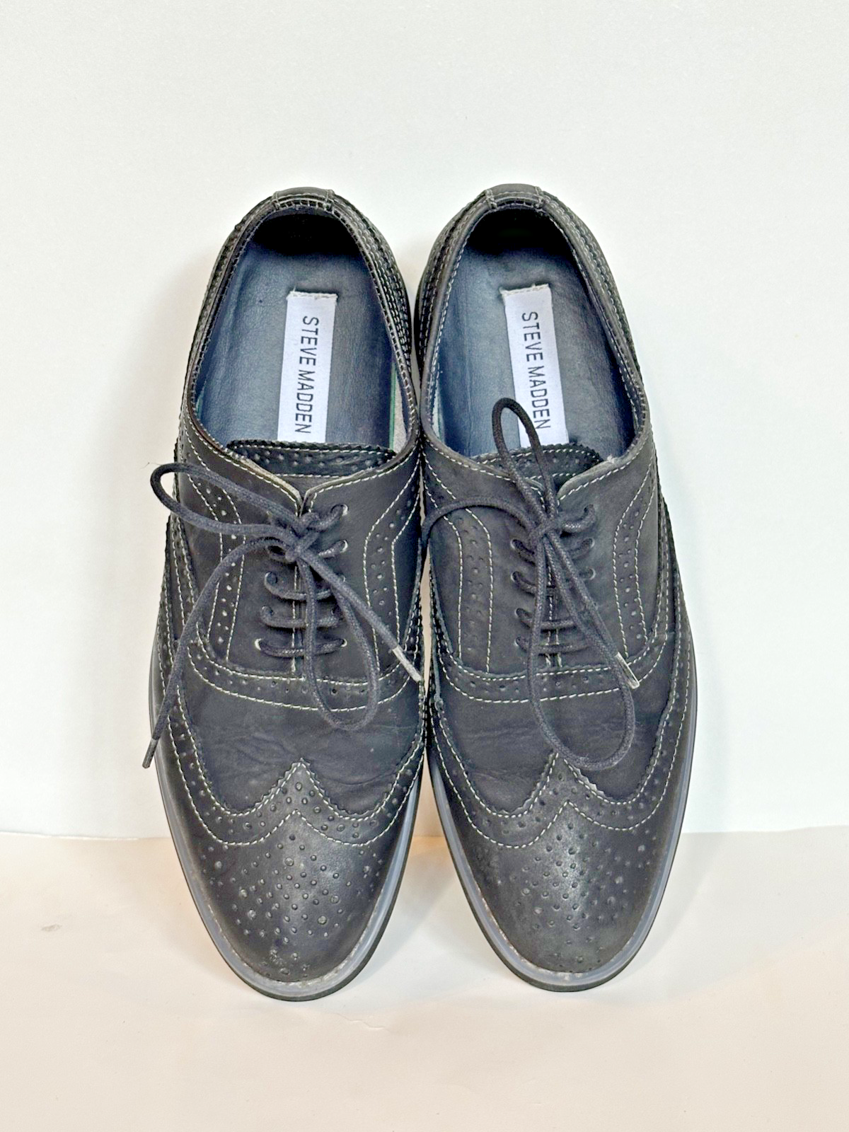 Steve Madden Black Leather Wingtip Oxford Dress Shoes Men's 10.5 - photo 2