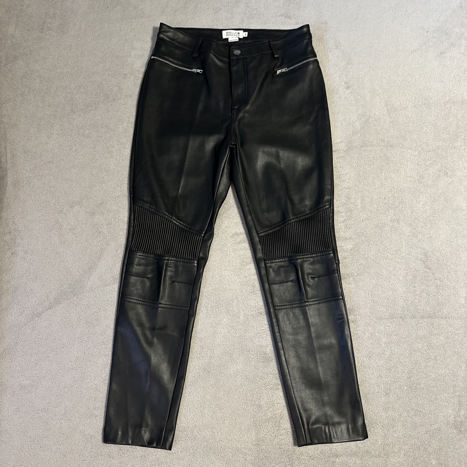 Molly Bracken Faux Leather Skinny Moto Pants - Small, Black