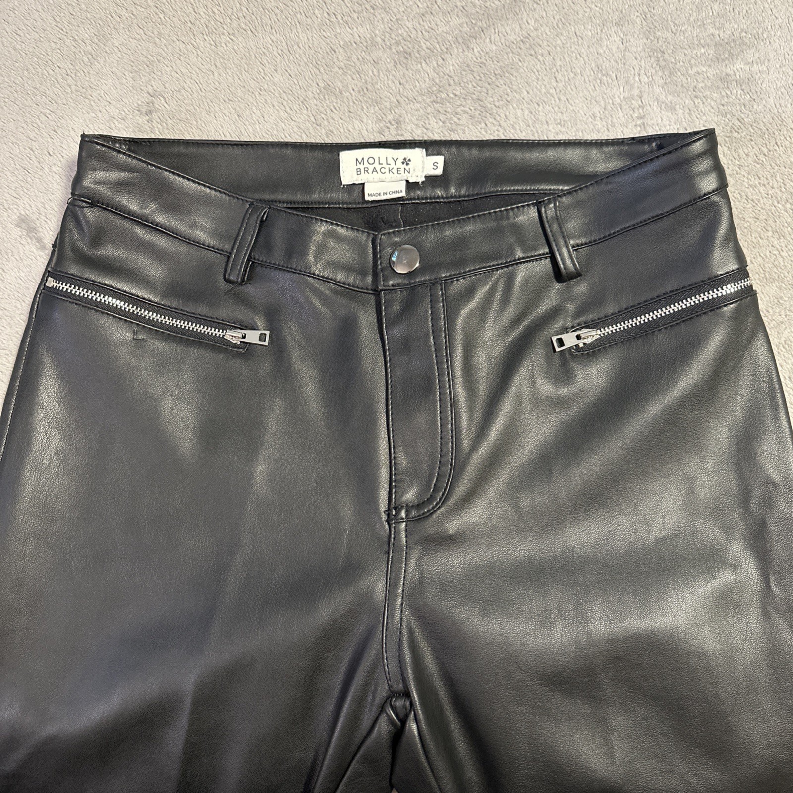 Molly Bracken Faux Leather Skinny Moto Pants - Small, Black - photo 3
