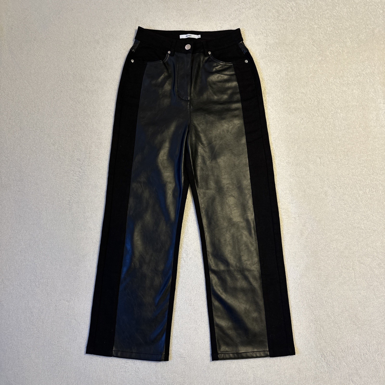 Ahiri Women's Faux Leather Panel Denim Pants Size 4 Black