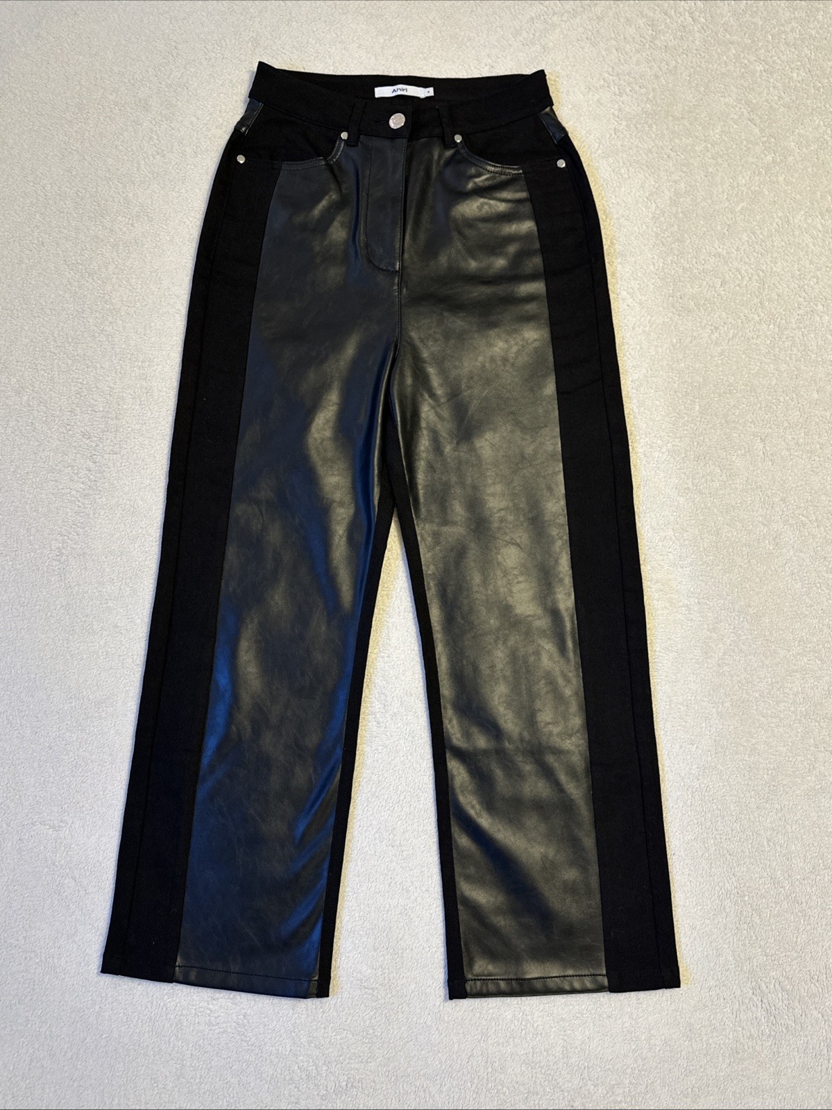 Ahiri Women's Faux Leather Panel Denim Pants Size 4 Black - photo 2