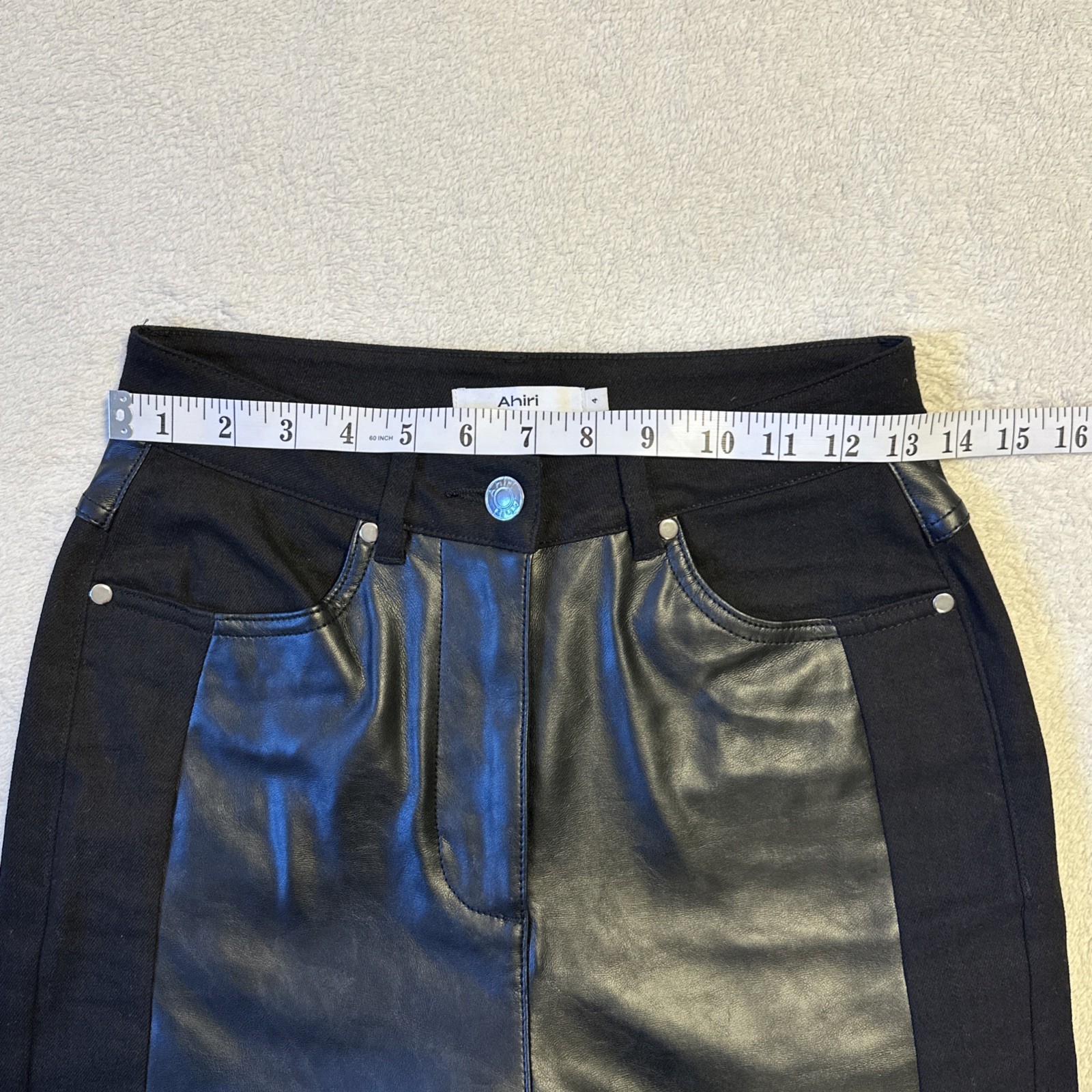 Ahiri Women's Faux Leather Panel Denim Pants Size 4 Black - photo 3