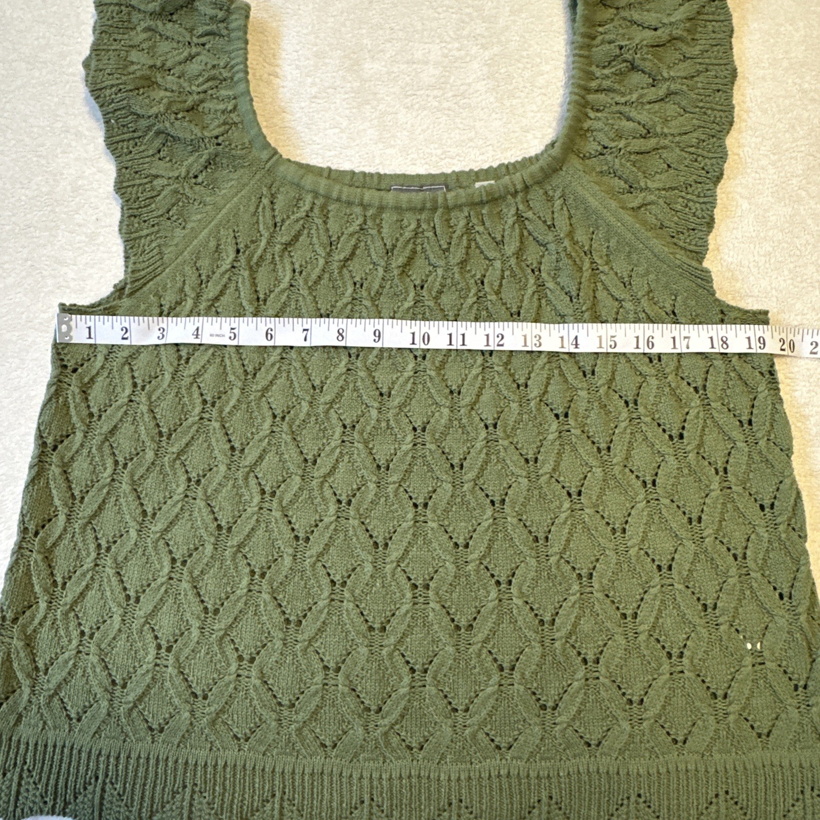 Ninety Clothing Co Sage Green Pointelle Knit Ruffle Tank Top L - photo 3