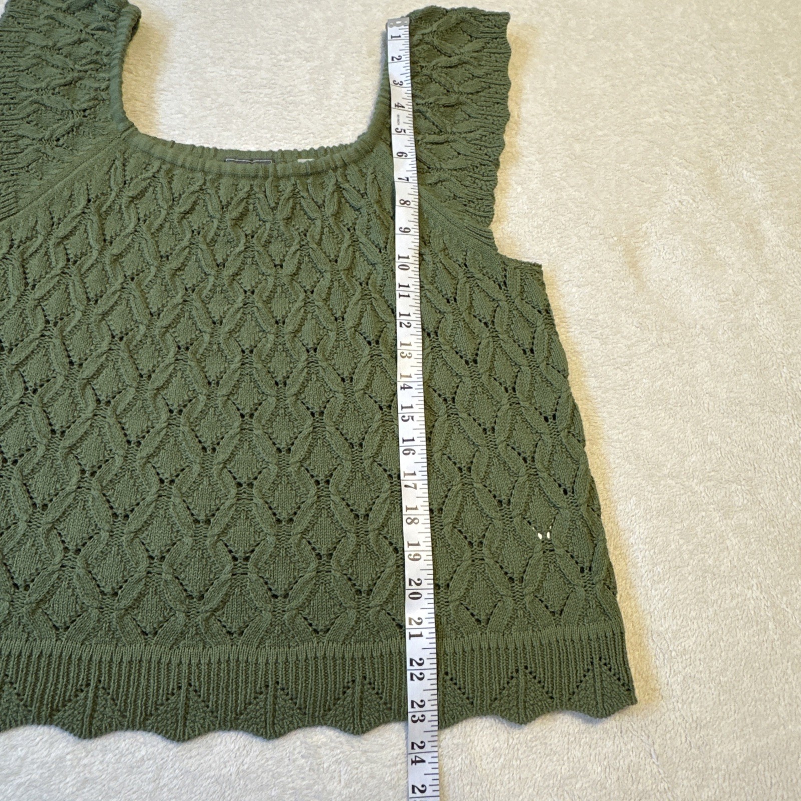 Ninety Clothing Co Sage Green Pointelle Knit Ruffle Tank Top L - photo 4