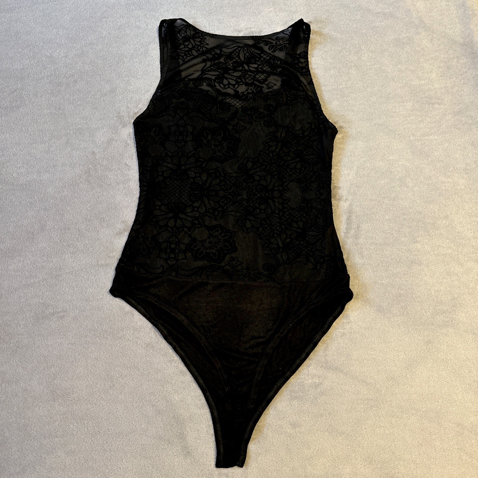Black Velvet Mesh Bodysuit Tank M - Fourteenth Place Whimsigoth