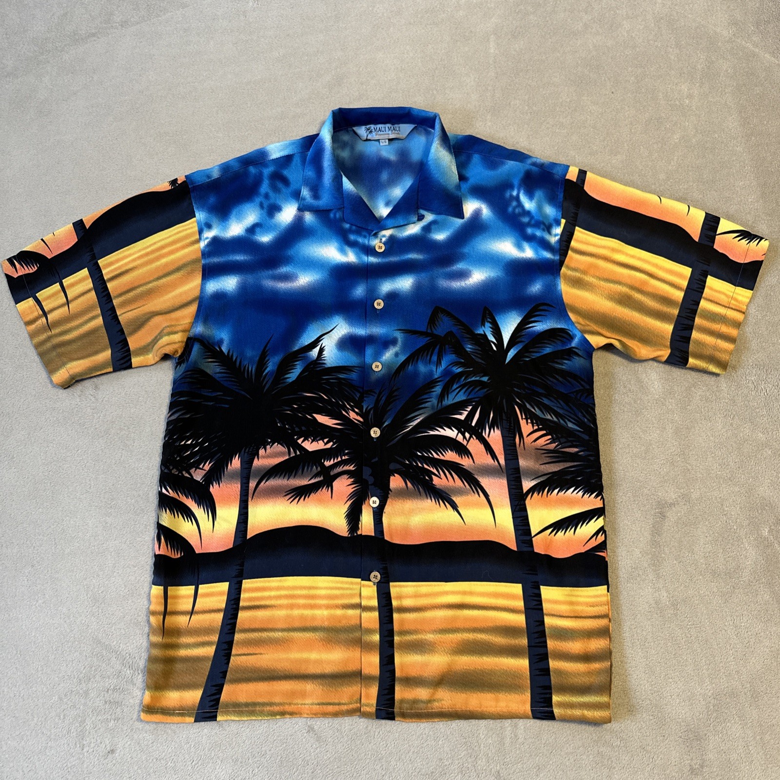 Maui Maui Hawaiian Shirt Large Tropical Sunset Vacation Retro Lu