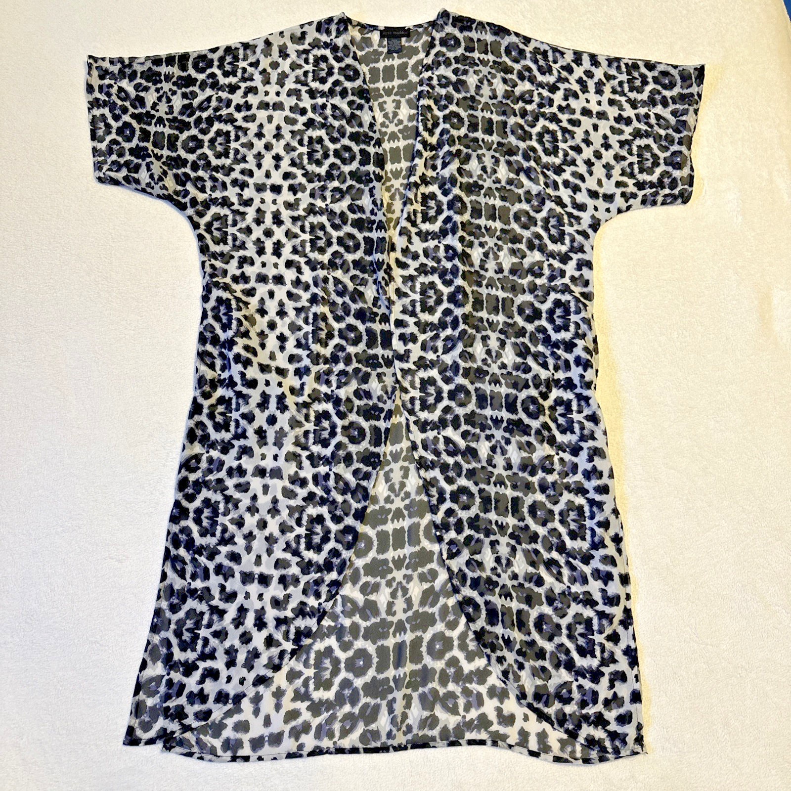 STEVE MADDEN Grey Leopard Print Sheer Kimono Duster OS Cover-Up - photo 2