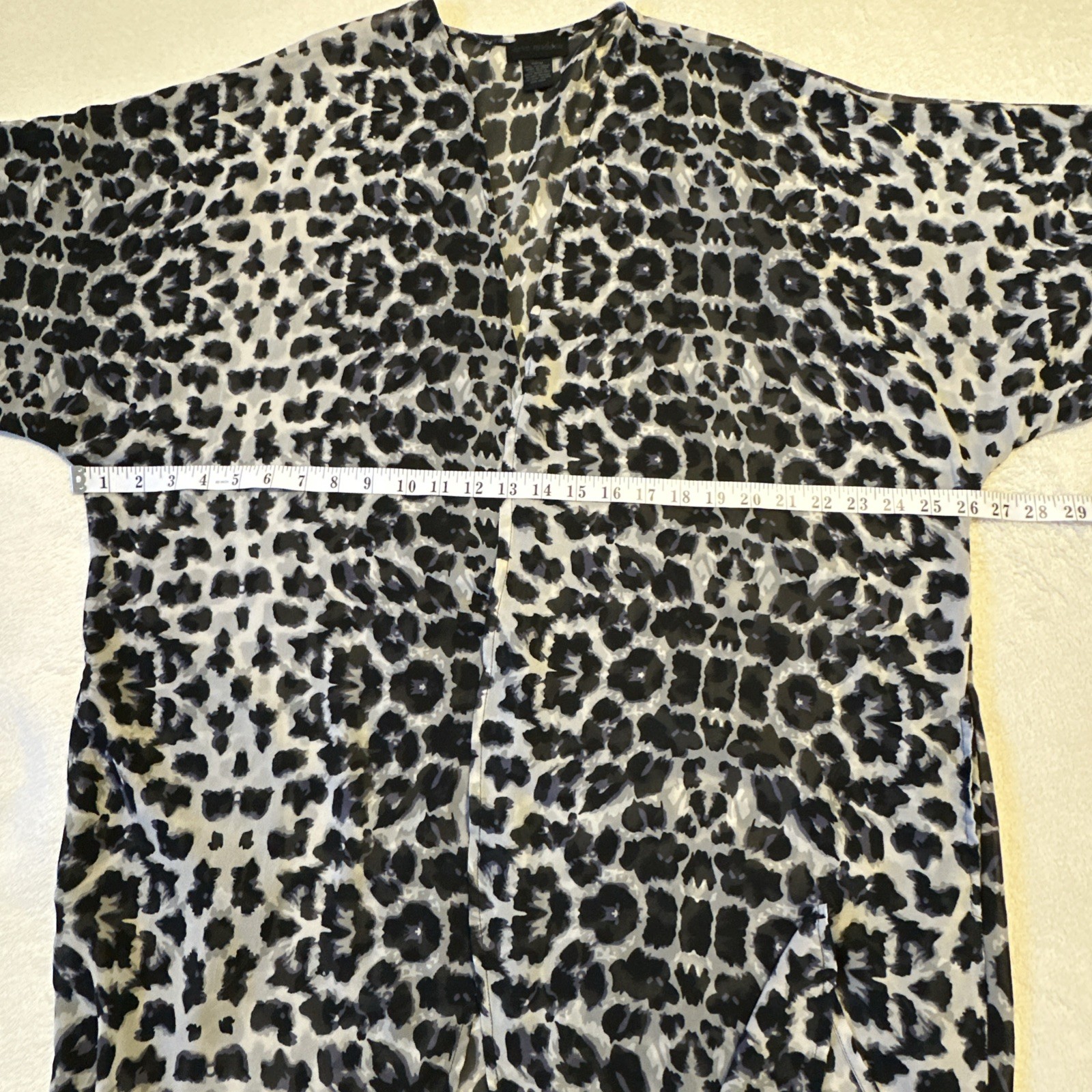 STEVE MADDEN Grey Leopard Print Sheer Kimono Duster OS Cover-Up - photo 4