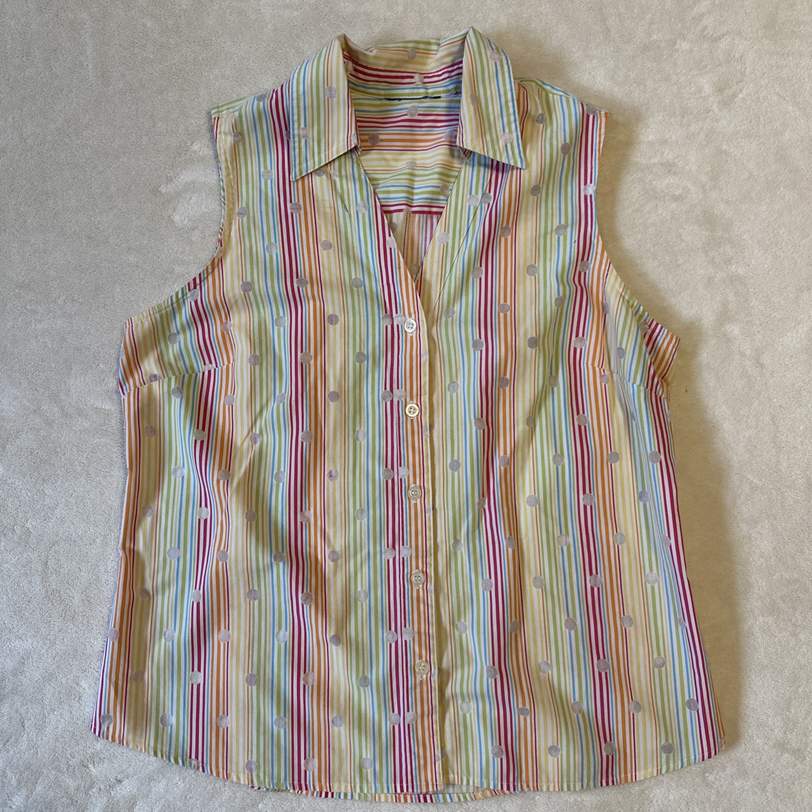 Vintage 90s Liz Claiborne Rainbow Stripe Sleeveless Blouse M