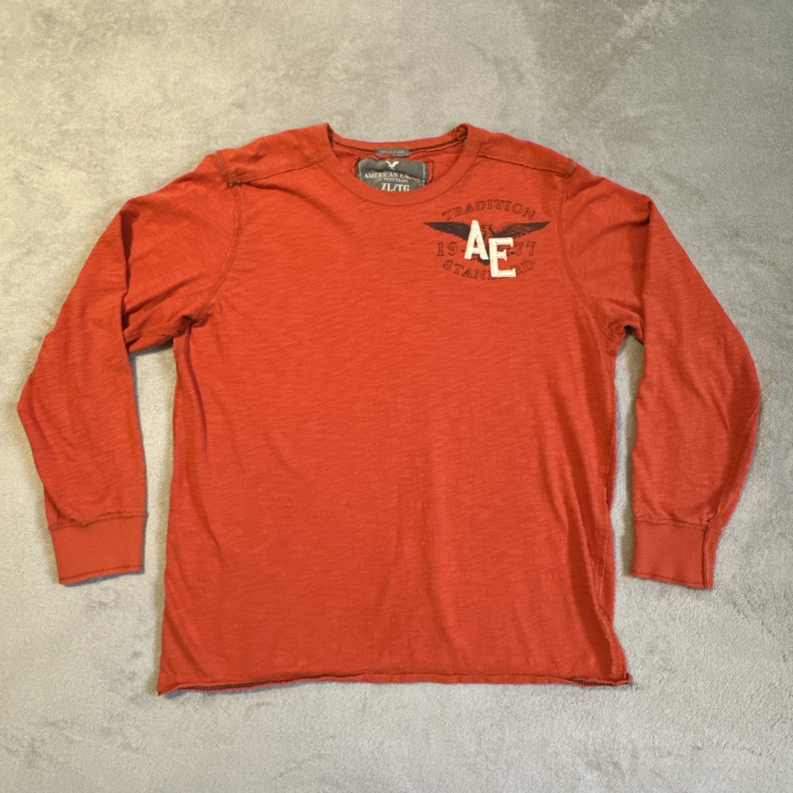 Vintage American Eagle Men's XL Long-Sleeve Shirt Orange 90s Y2K