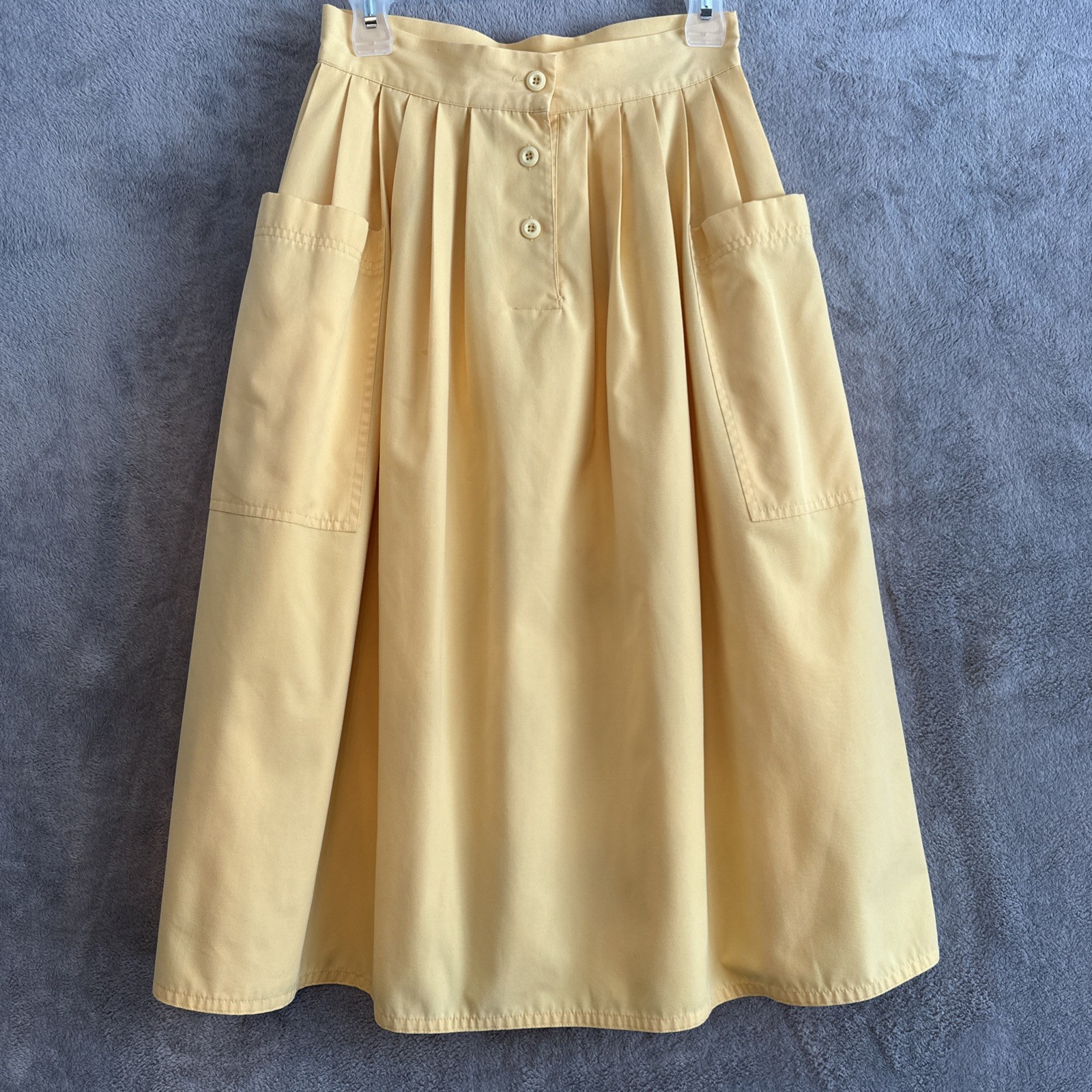 Vintage ROUIE Midi Skirt Butter Yellow Size 10 Pockets 80s