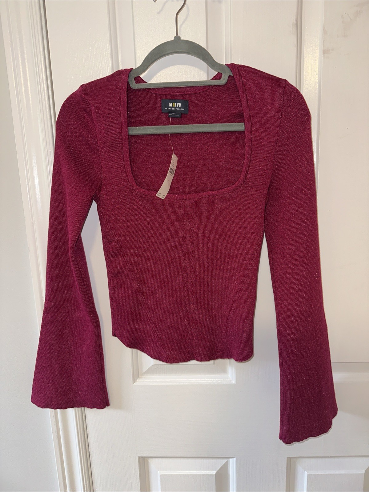 NWT Anthropologie Maeve Square-Neck Bell-Sleeve Sweater Small Pi - photo 2