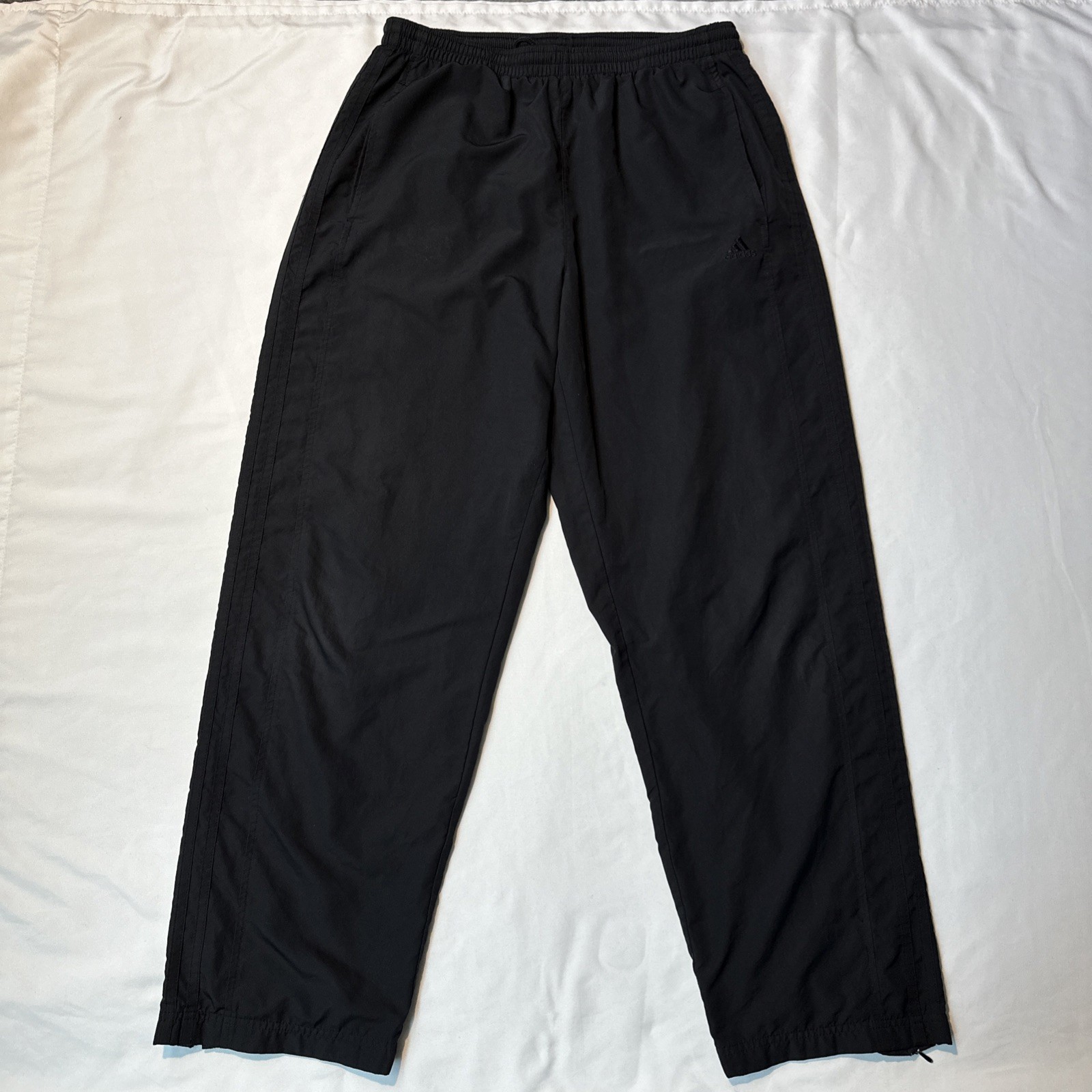 VINTAGE Adidas Pants Mens Medium Black Logo Mesh-Lined Zip Ankle