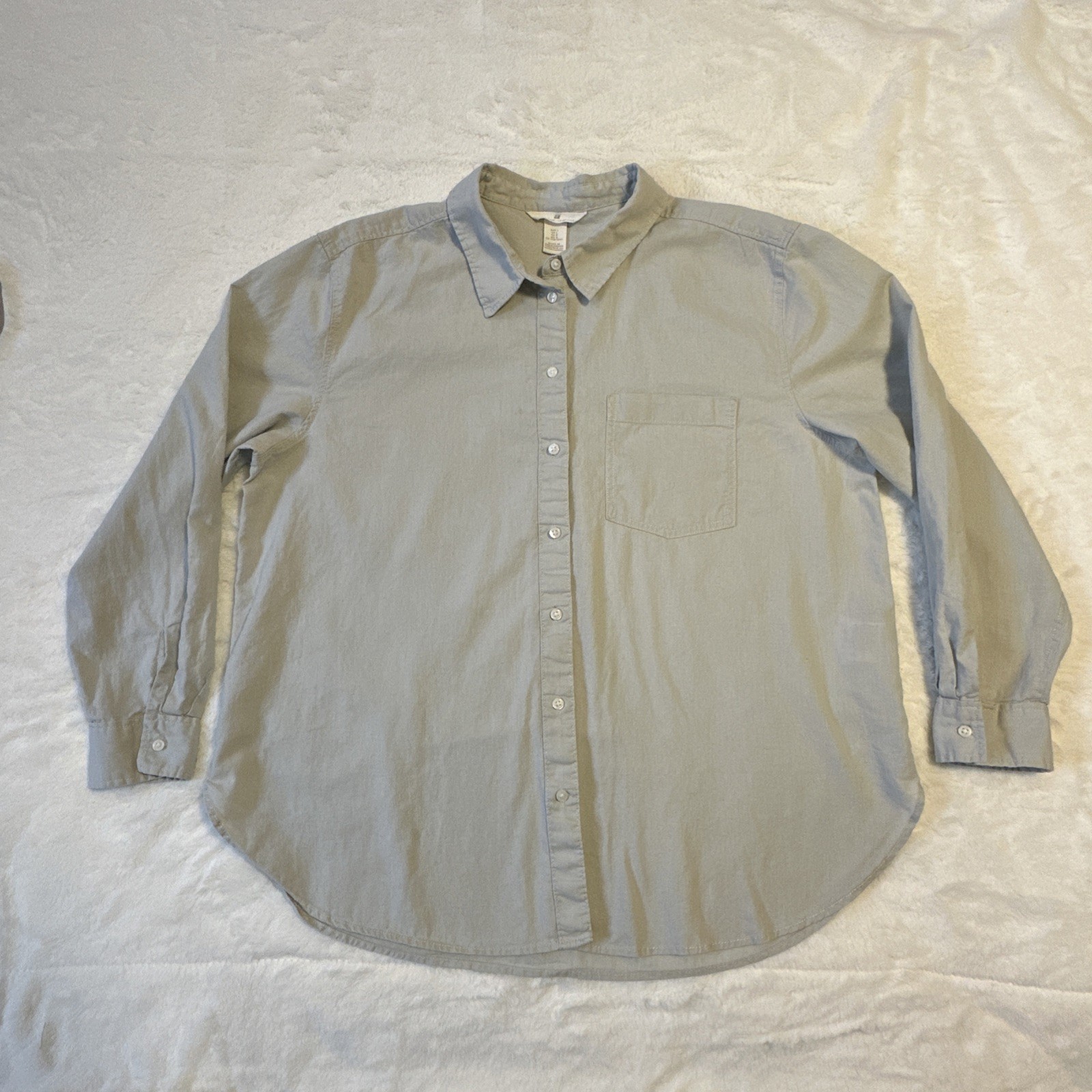 H&M Oatmeal Linen Blouse Shirt Button Women’s Large Minimalist S