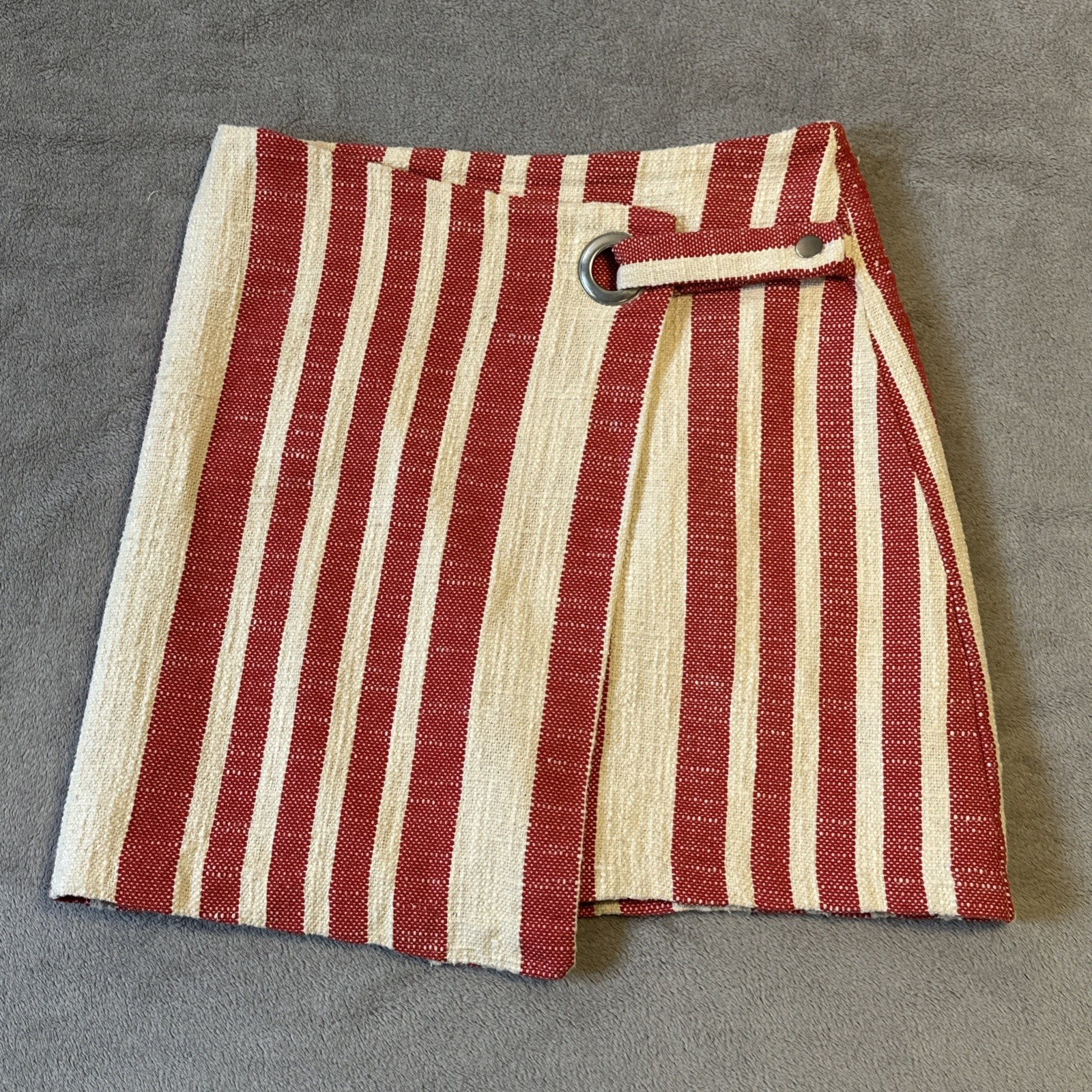 Free People It's A Wrap Skirt M Tweed Red Off-White Coastal Stri