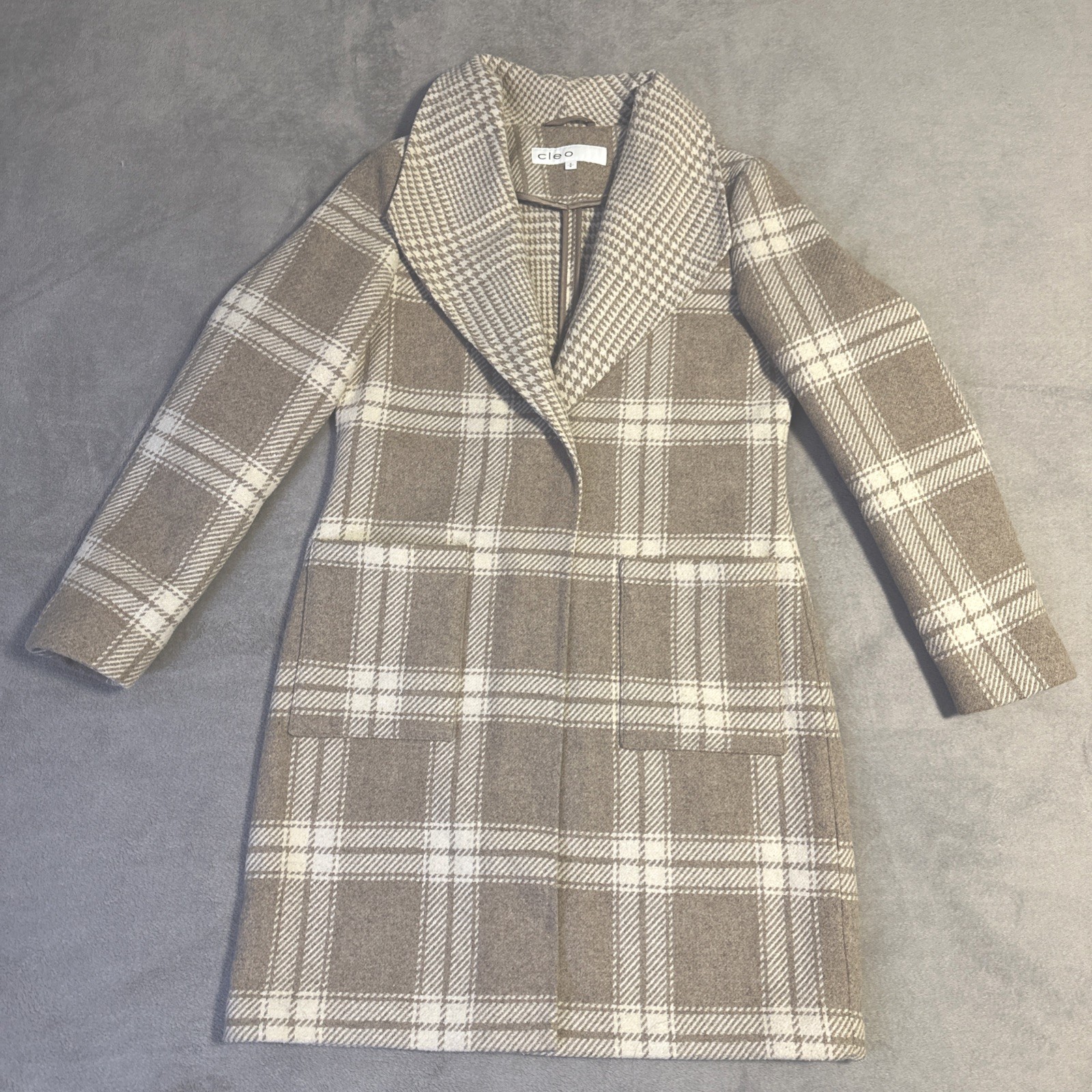 Cleo Women's Wool Coat Small Brown White Plaid Coatigan Classic