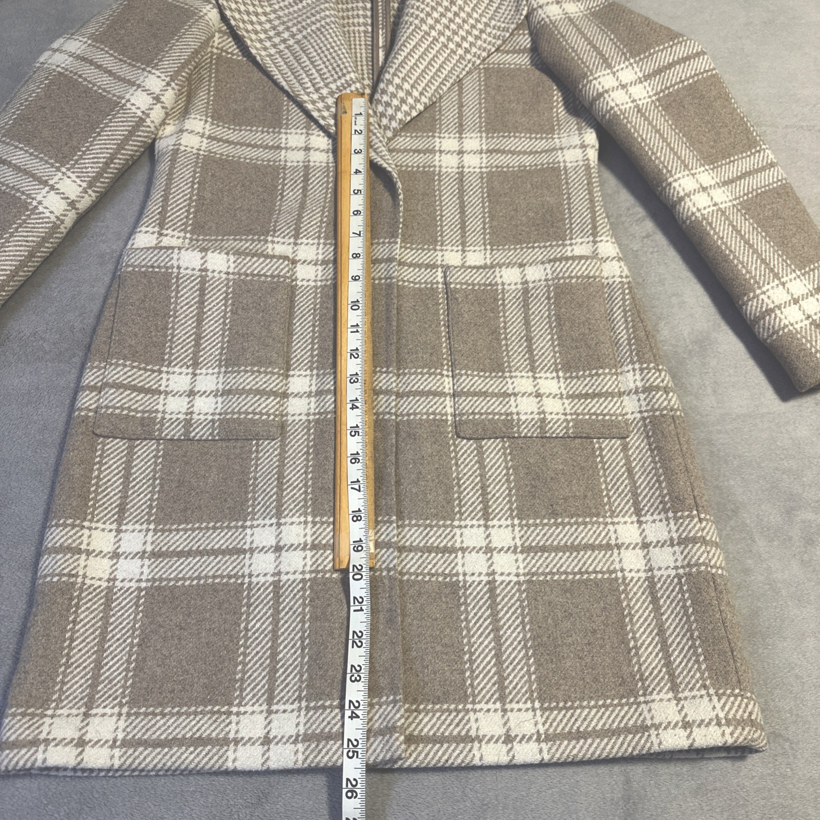 Cleo Women's Wool Coat Small Brown White Plaid Coatigan Classic - photo 2