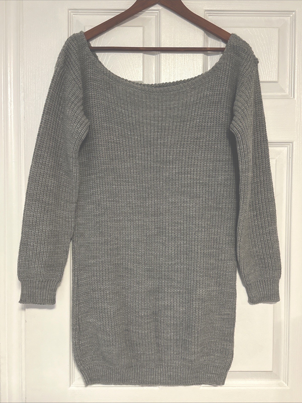 Missguided Grey Sweater Dress S/M Cottagecore Off-Shoulder Knitt - photo 2