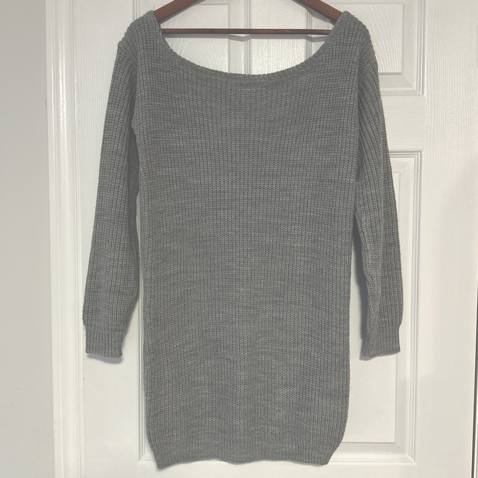 Missguided Grey Sweater Dress S/M Cottagecore Off-Shoulder Knitt - photo 3