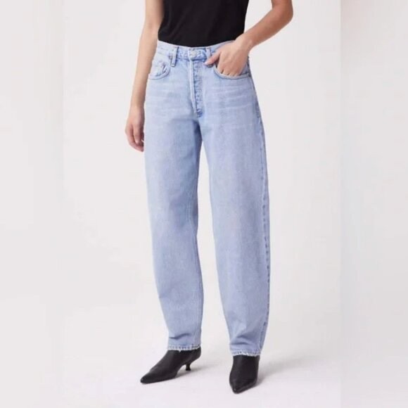AGOLDE High Rise Tapered Baggy Jeans Light Wash Size 25 - photo 2