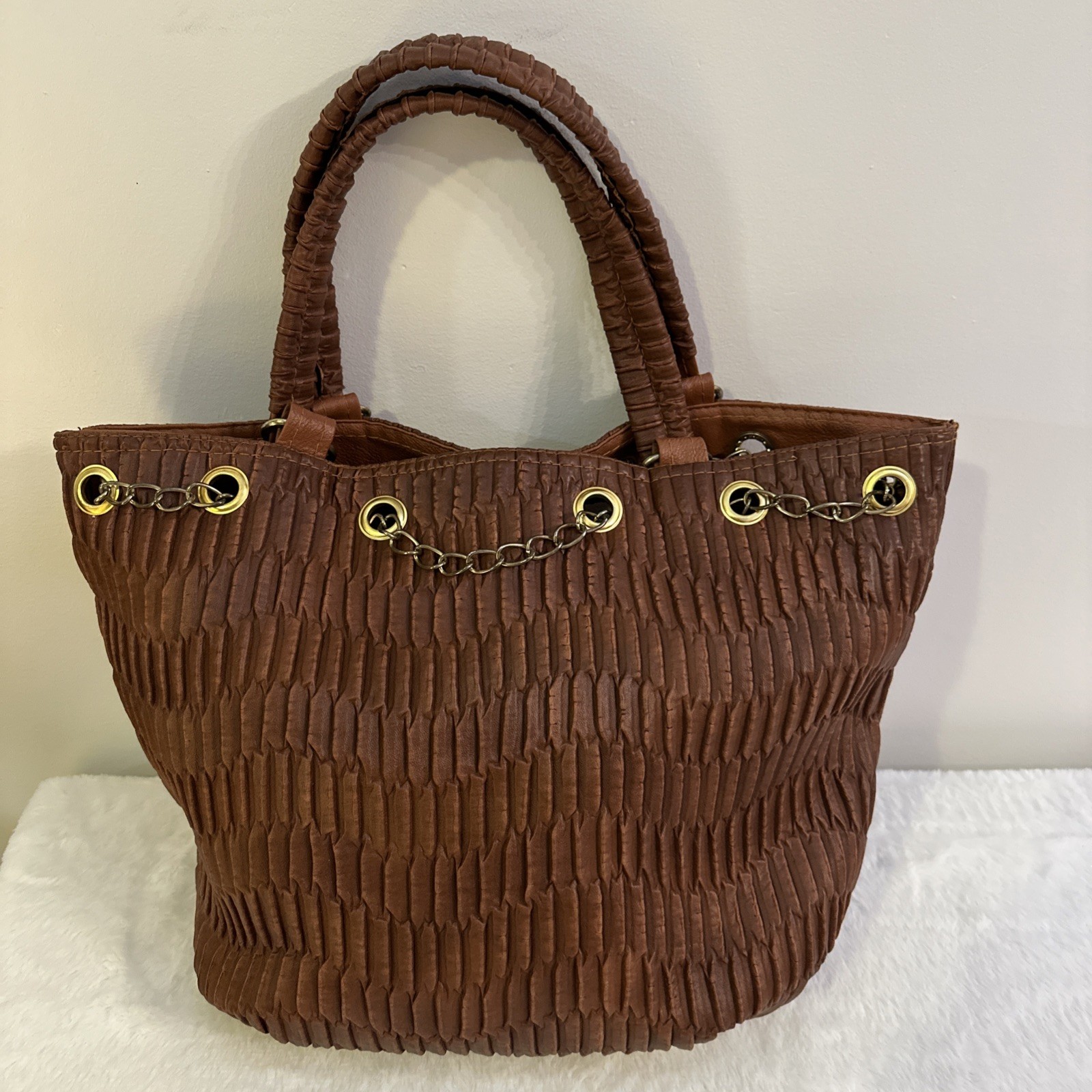 Paco Standard Supply Brown Ruched Leather Shoulder Bag - photo 3