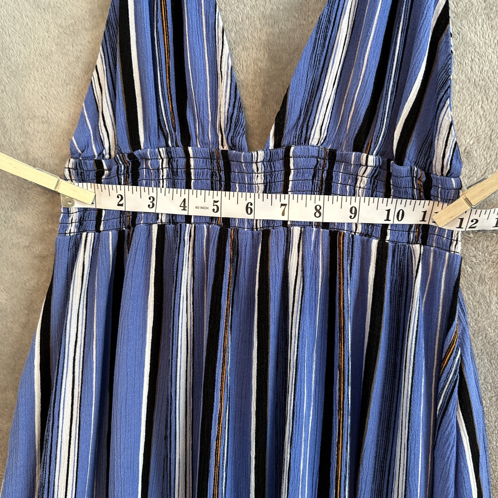 Band of Gypsies Maxi Dress Medium Smocked Boho Blue Stripe Summe - photo 2
