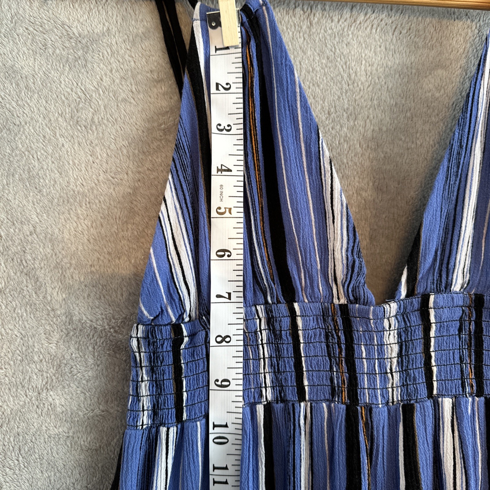 Band of Gypsies Maxi Dress Medium Smocked Boho Blue Stripe Summe - photo 3