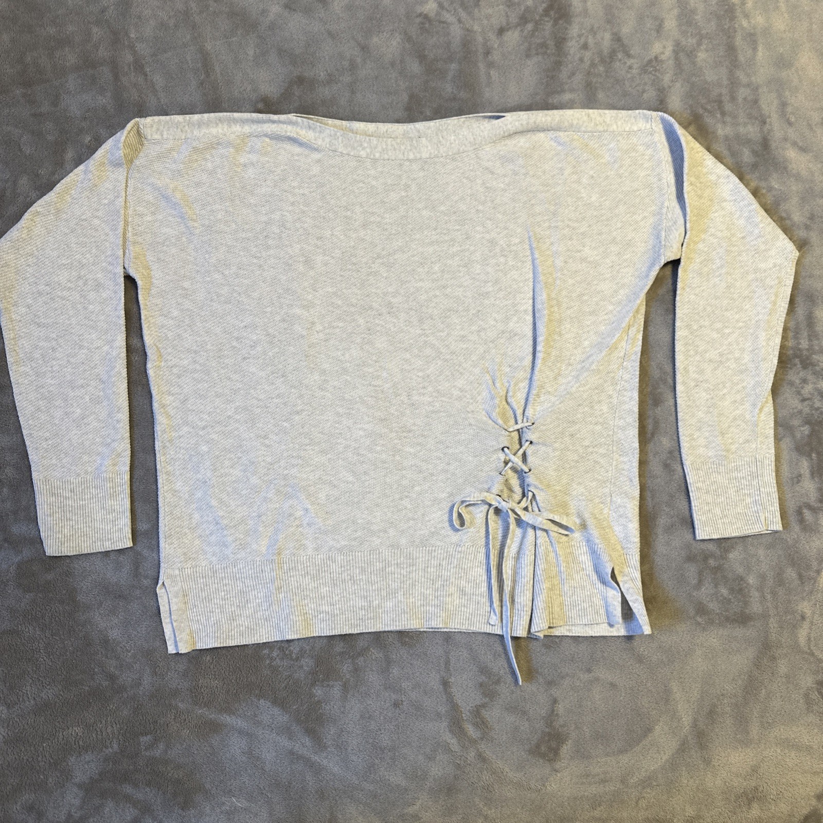 Oui European Chic Side-Tie Knit Sweater Gray Small