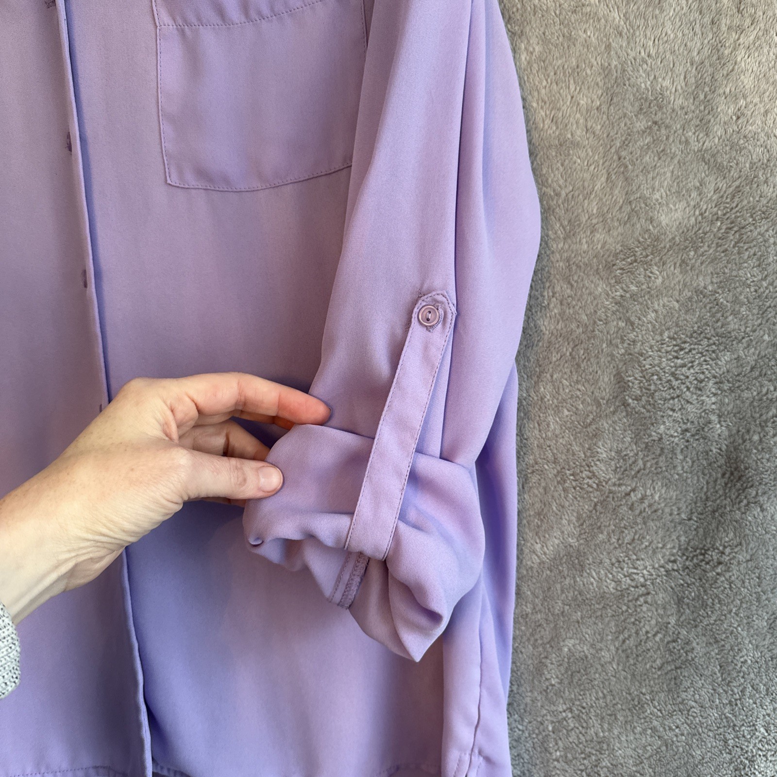 Suzy Shier Lavender Button-Down Blouse Large Purple Flowy Workwe - photo 5