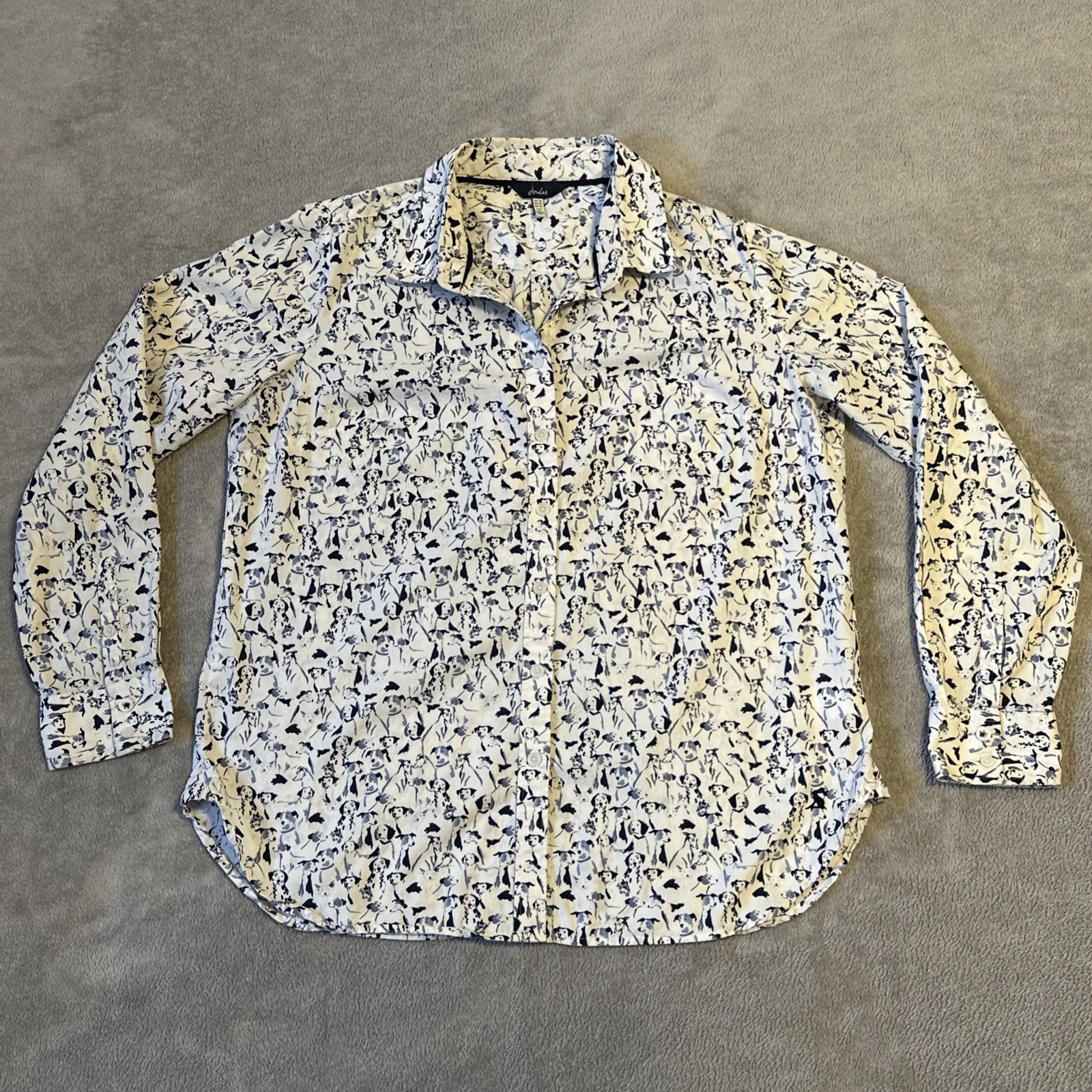Joules Dog Print Shirt Women's 10 Lucie Button Up Long Sleeve Wh