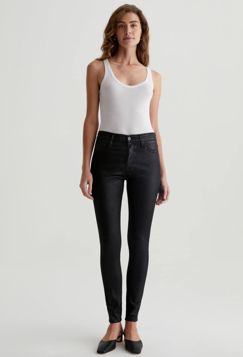 AG Jeans The Farrah High Rise Skinny Leatherette Coated Jeans Bl