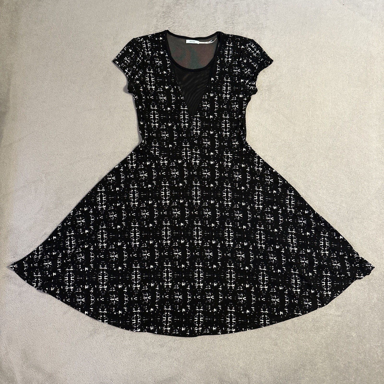 Kimchi Blue Skater Dress Women's Small Black White V-Neck Mesh